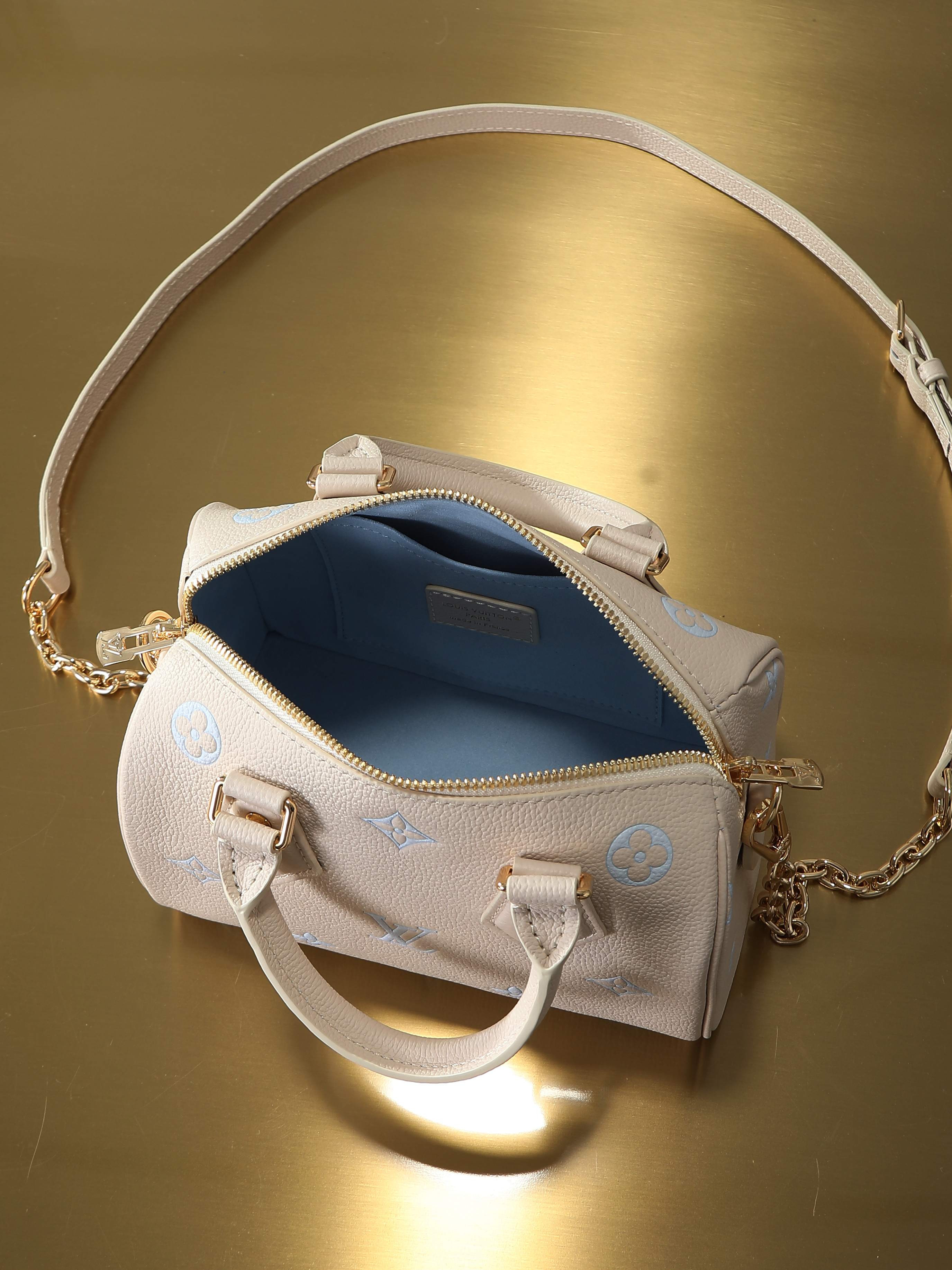 Louis Vuitton LV Speedy Bandouliere 20 Milk White Ice Blue Textured Pillow Bag