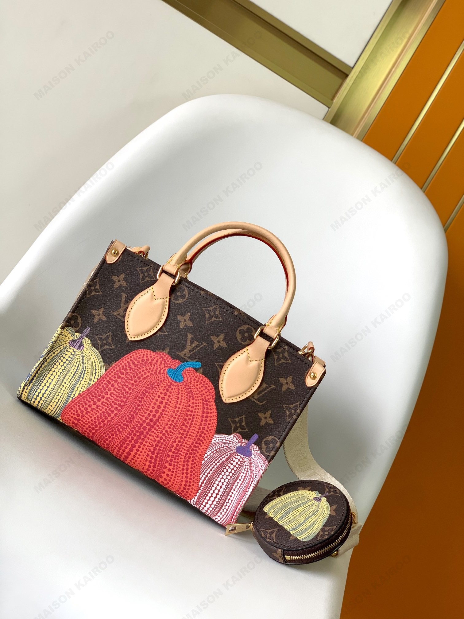 Louis Vuitton LV x YK OnTheGo PM /MM Monogram Multicolor Pumpkin Tote Top Handle Bag With Pouch - KAIROO