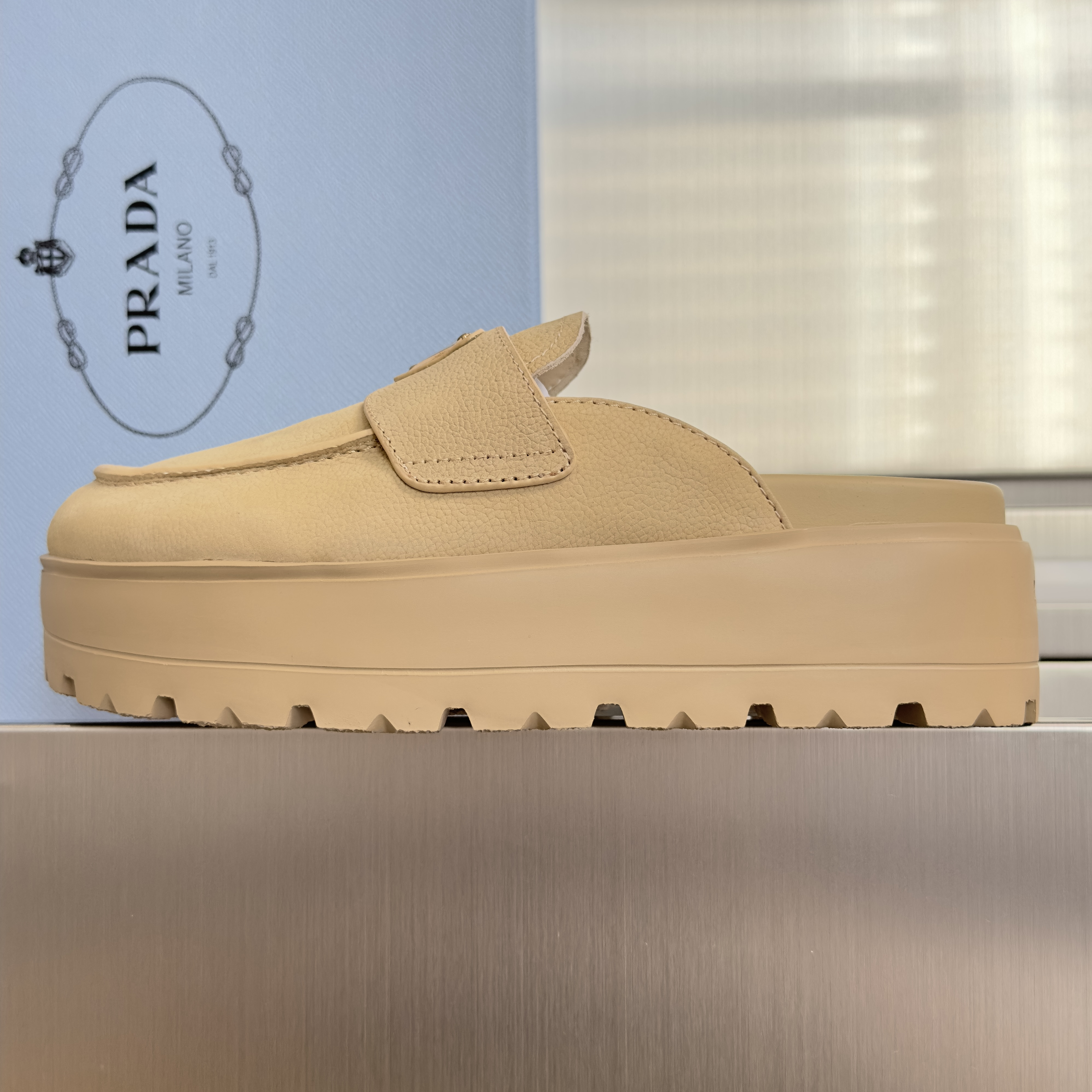 Prada Nubuck flatform mules