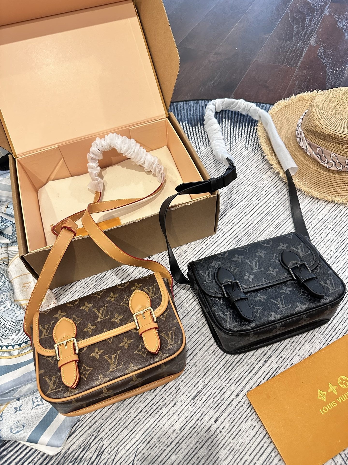 Louis Vuitton Saumur BB Monogram Canvas & Embossed Leather Double Buckle Messenger Crossbody Bag - KAIROO