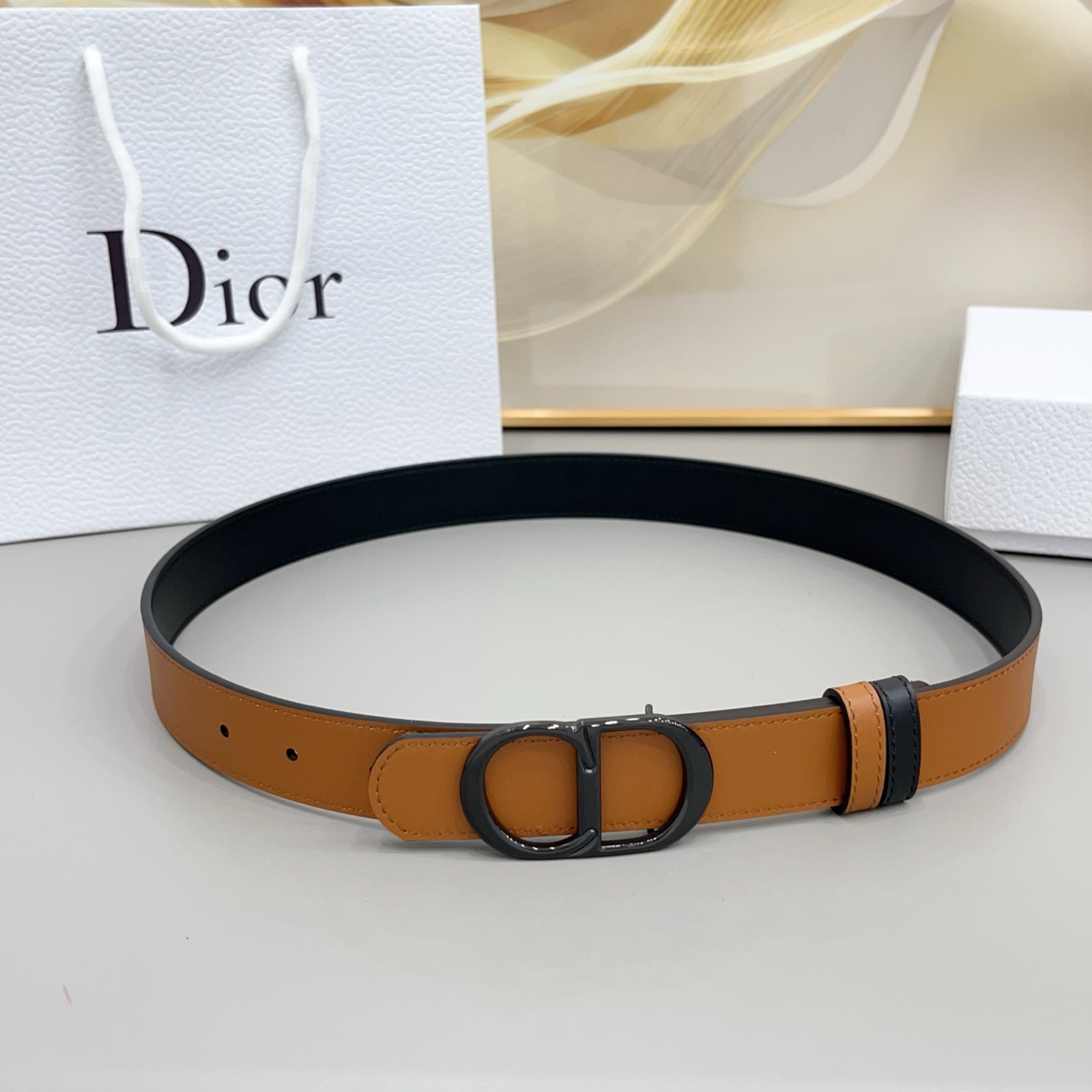 Dior CD Iconic Reversible Leather Belt 3.0cm