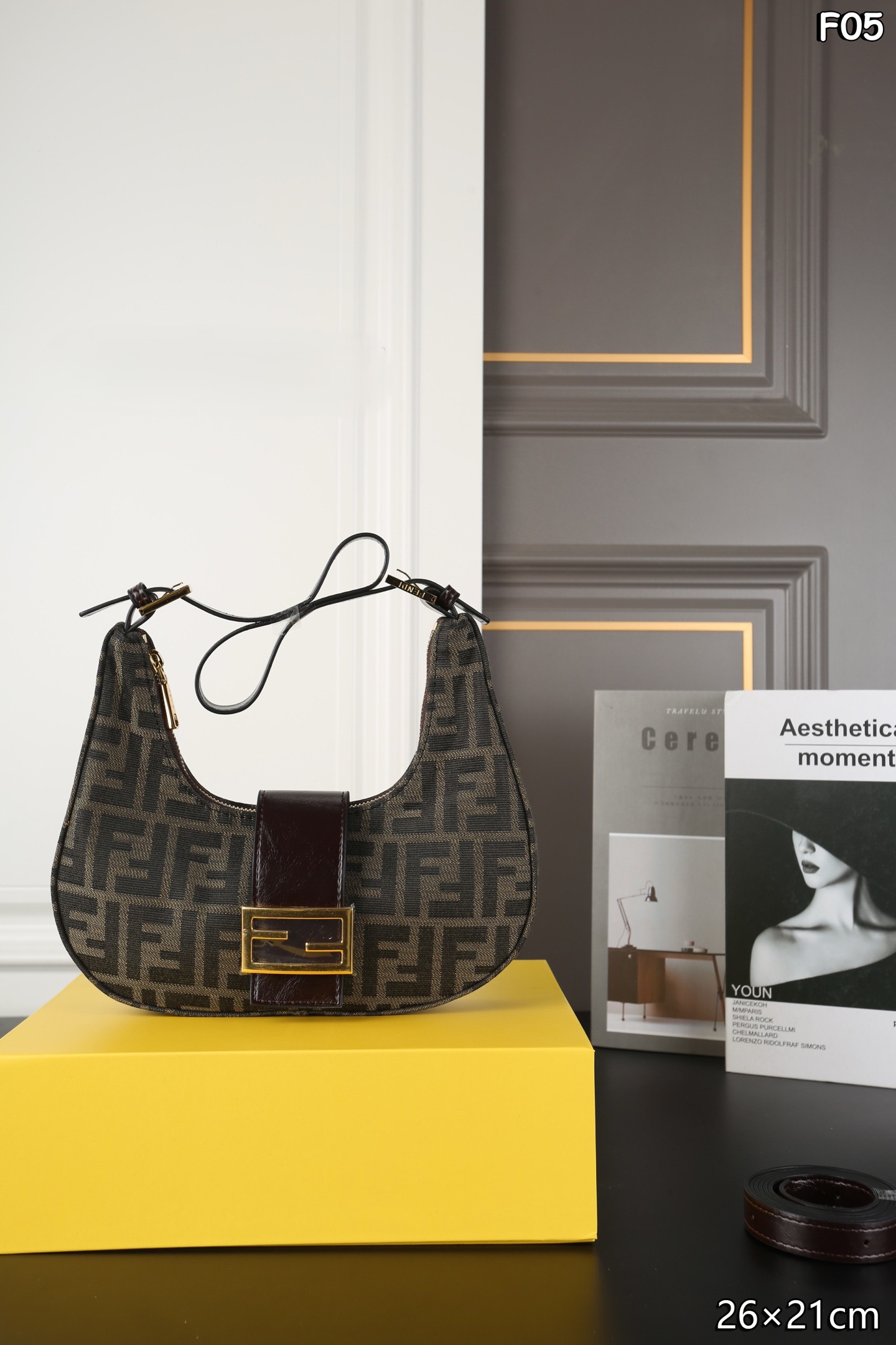 Fendi O'Lock Crescent Moon Bag with FF Monogram and Gold-Tone Hardware - KAIROO