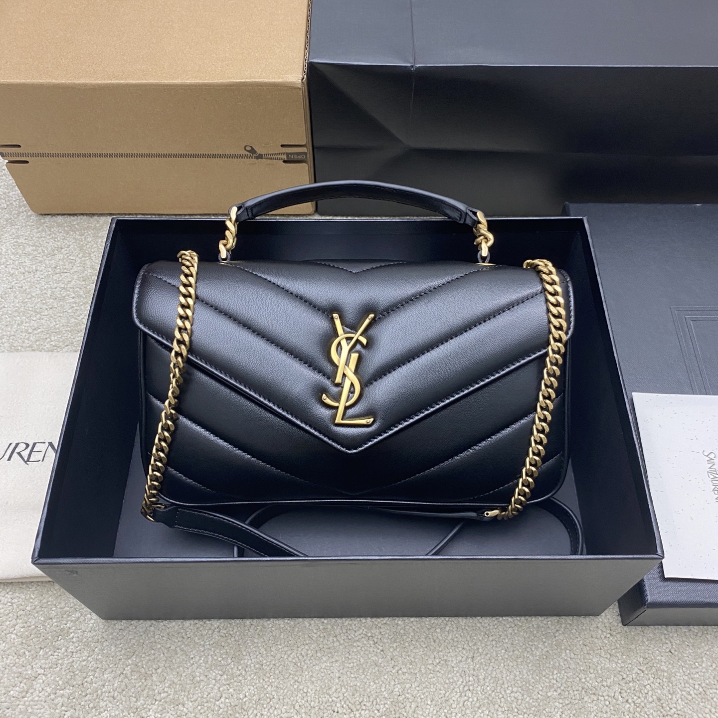 Saint Laurent Black Loulou Top Handle bag in Lambskin