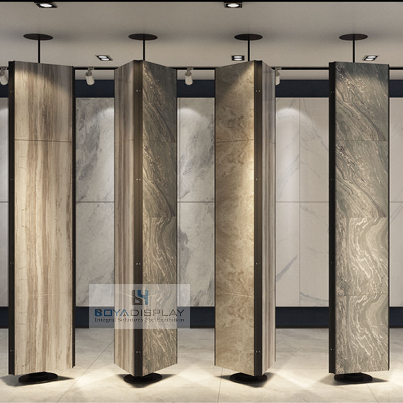 Customized Revolving Rotating Ceramic Tile Display Rack Stone Tile Sample Display Stand Rack for Showroom Display System