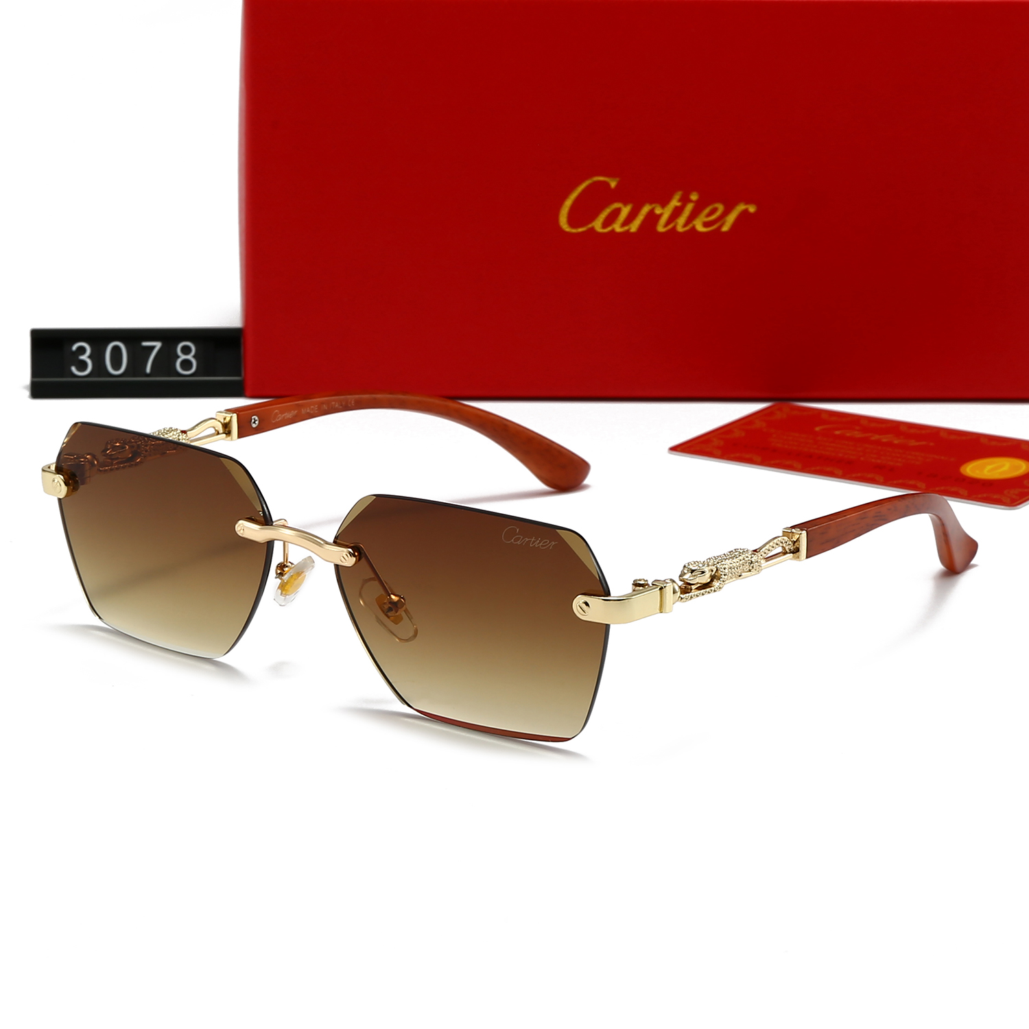 Cartier Metal and Wood Rimless Sunglasses Top quality - KAIROO