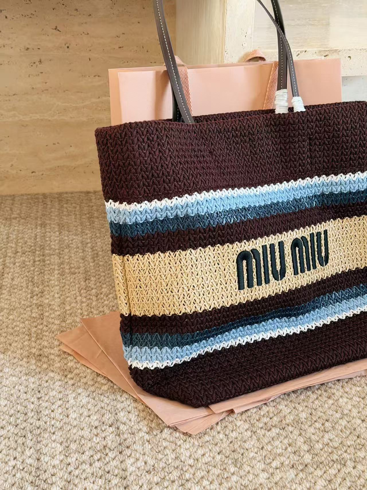 Miumiu new spliced pattern woven bag