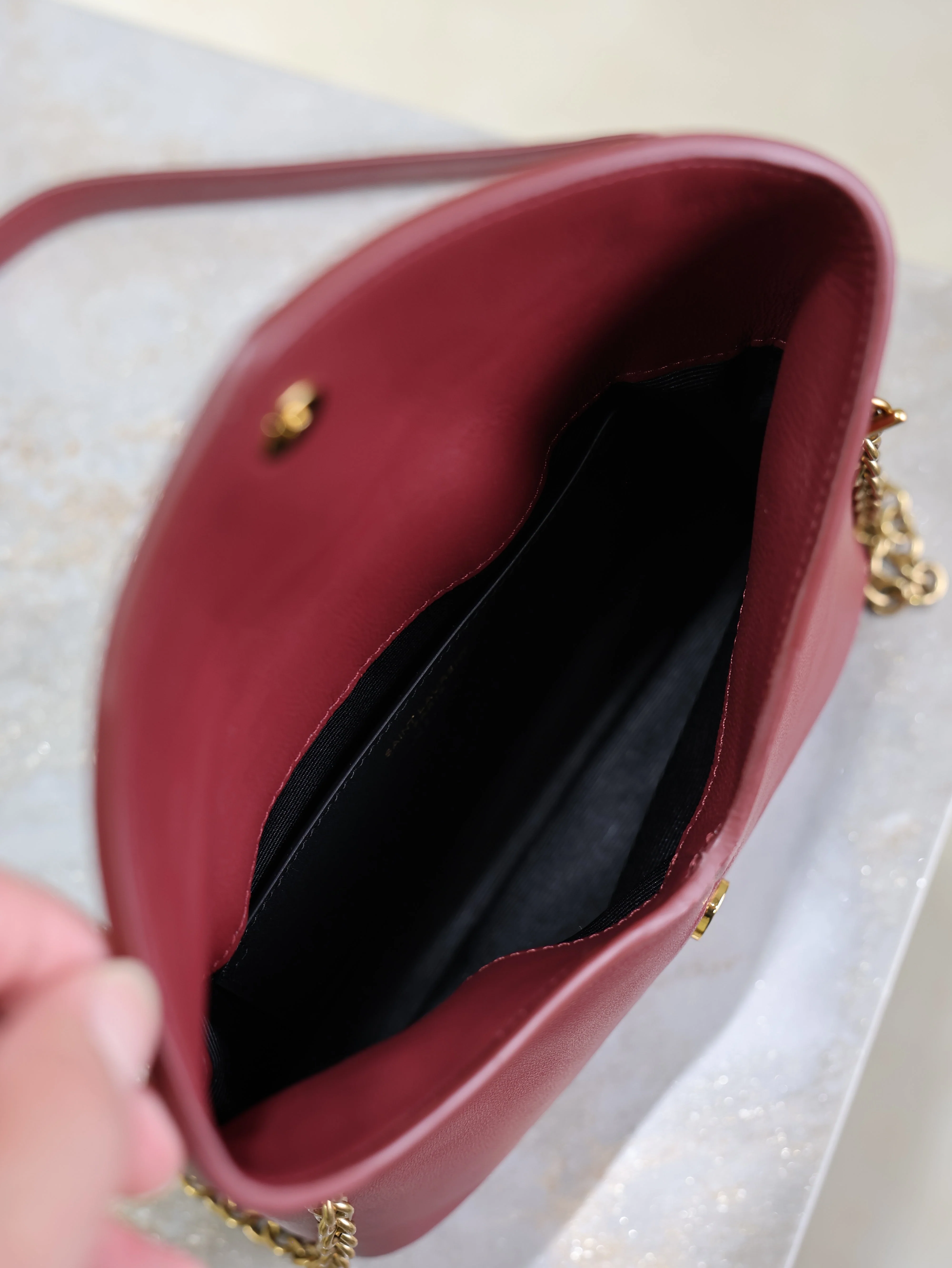Saint Laurent YSL Calypso Bag 19cm Burgundy Sheepskin Leather
