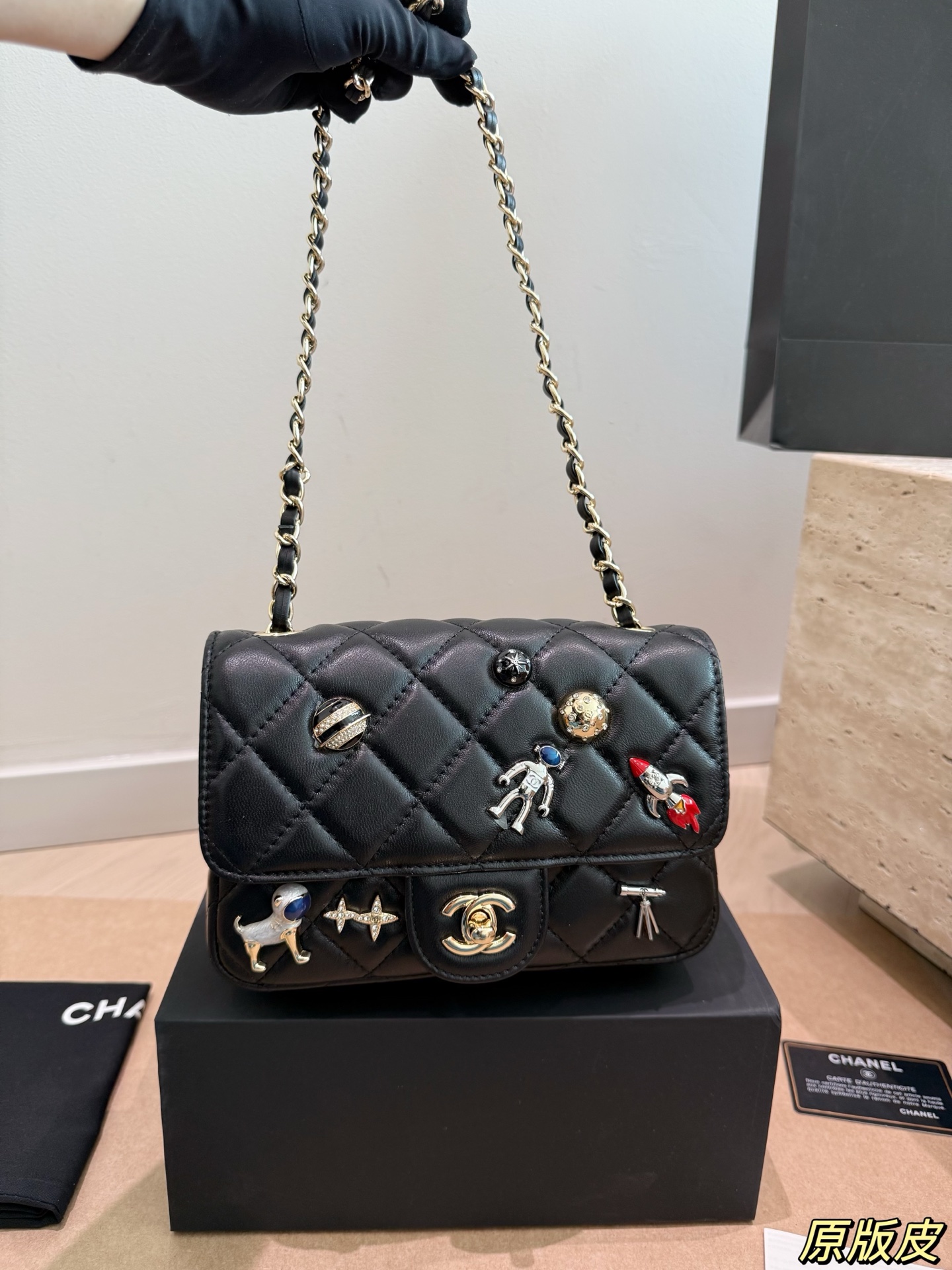 Chanel CF Mini Quilted Leather Astronaut Space Station Enamel Charms Flap Chain Shoulder Bag - KAIROO