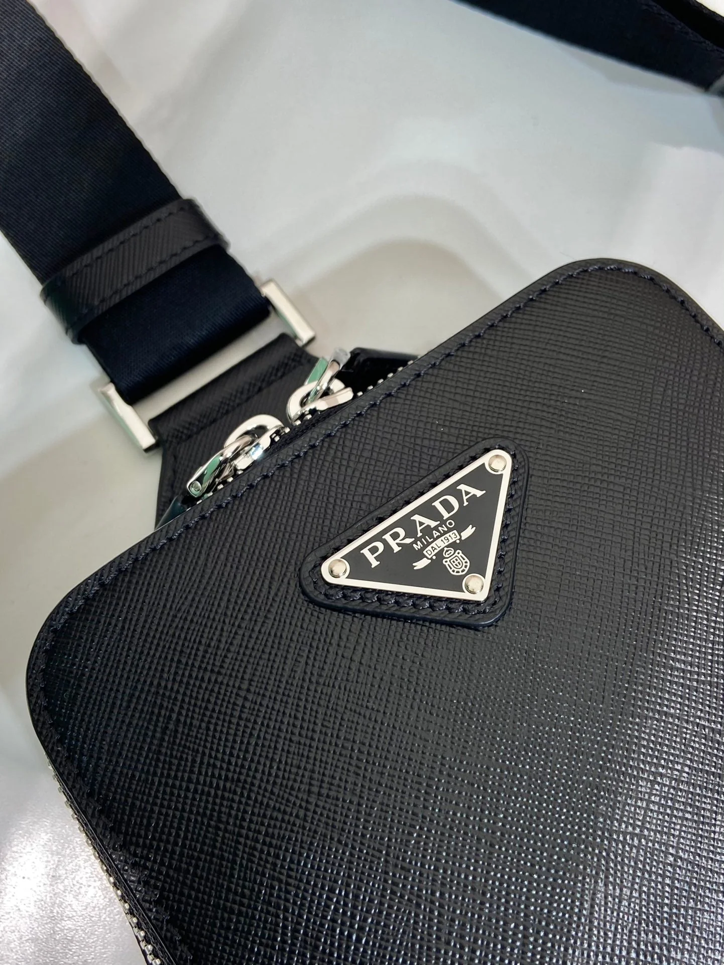 Prada CHEST BAG 20 IN BLACK SAFFIANO LEATHER