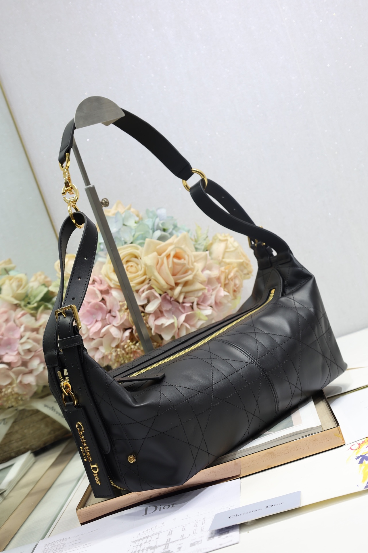 Dior D-Journey Medium Shoulder Bag in Black Calfskin