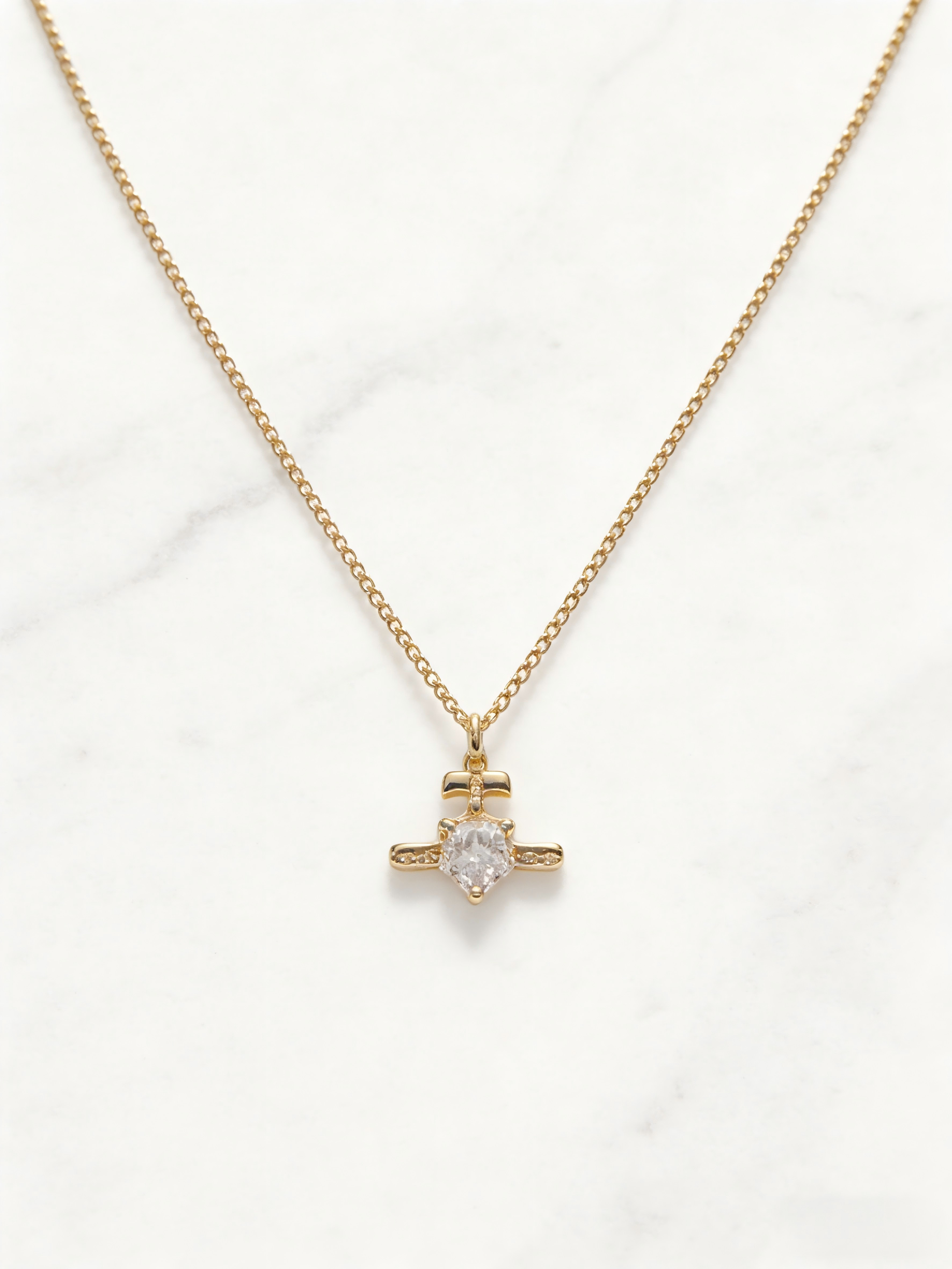 Elegant CZ Cross Pendant Necklace | Lightweight Gold Choker | Versatile Everyday Accessory for Women