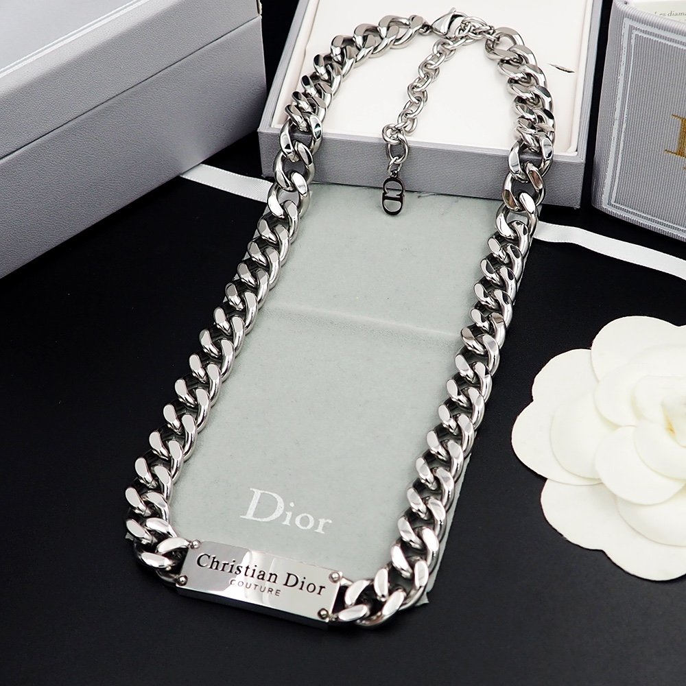 Dior Unisex Silver CD Initial Necklace