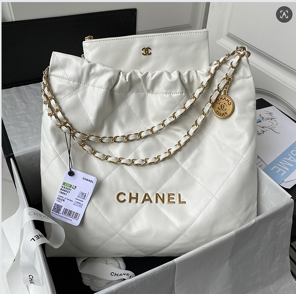 Chanel 22 Medium Handbag in White Shiny Calfskin  AS3261