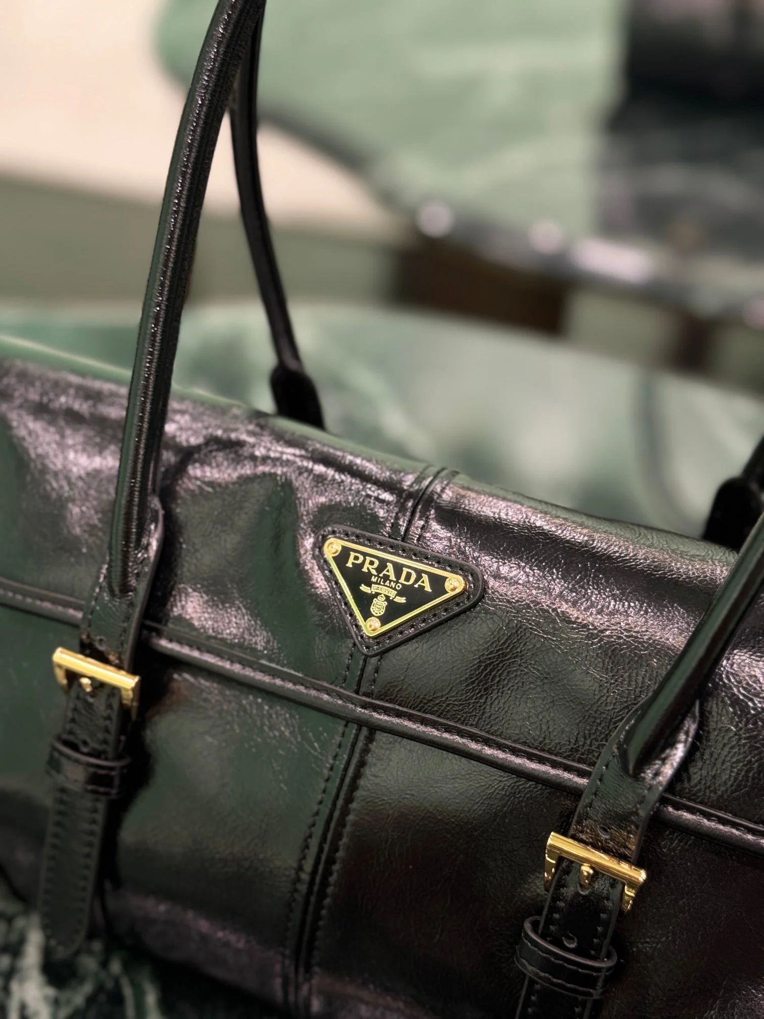 Prada HANDBAG 31 IN BLACK OIL WAX LAMBSKIN