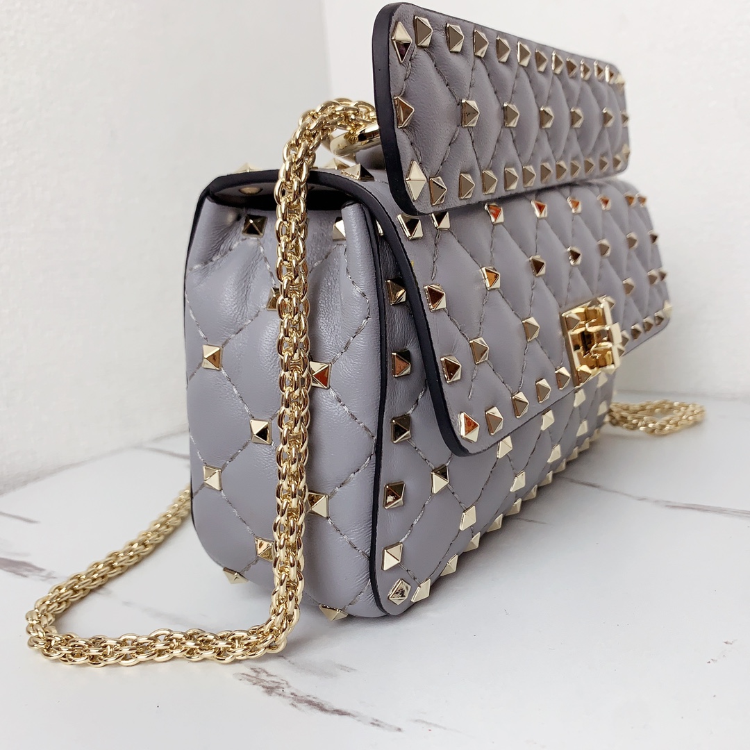 Valentino Classic Spike Medium Shoulder Bag in Lambskin-Grey