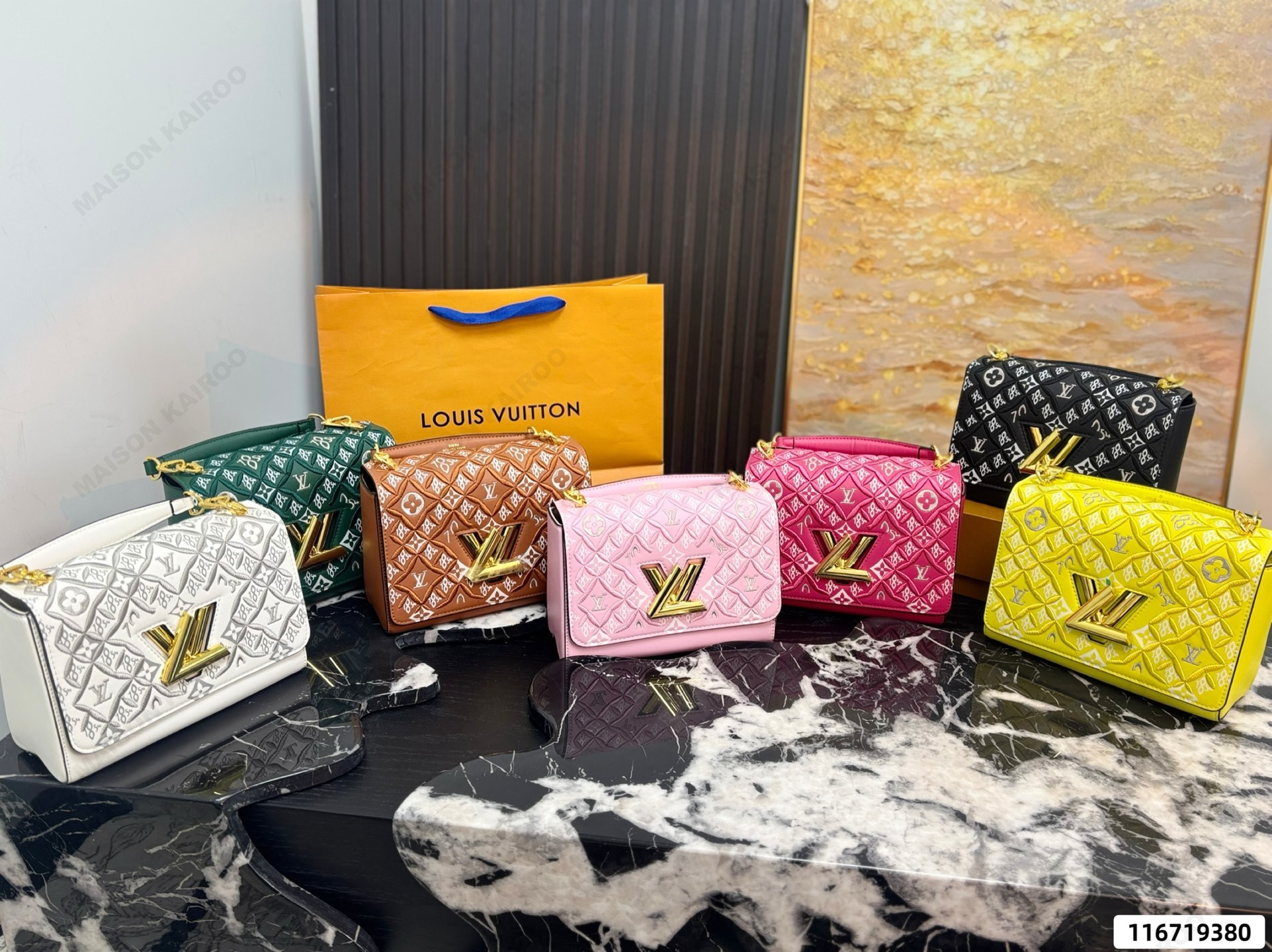 Louis Vuitton LV Twist Lock MM Stitched Diamond Quilted Monogram Pattern Leather Shoulder Bag - KAIROO
