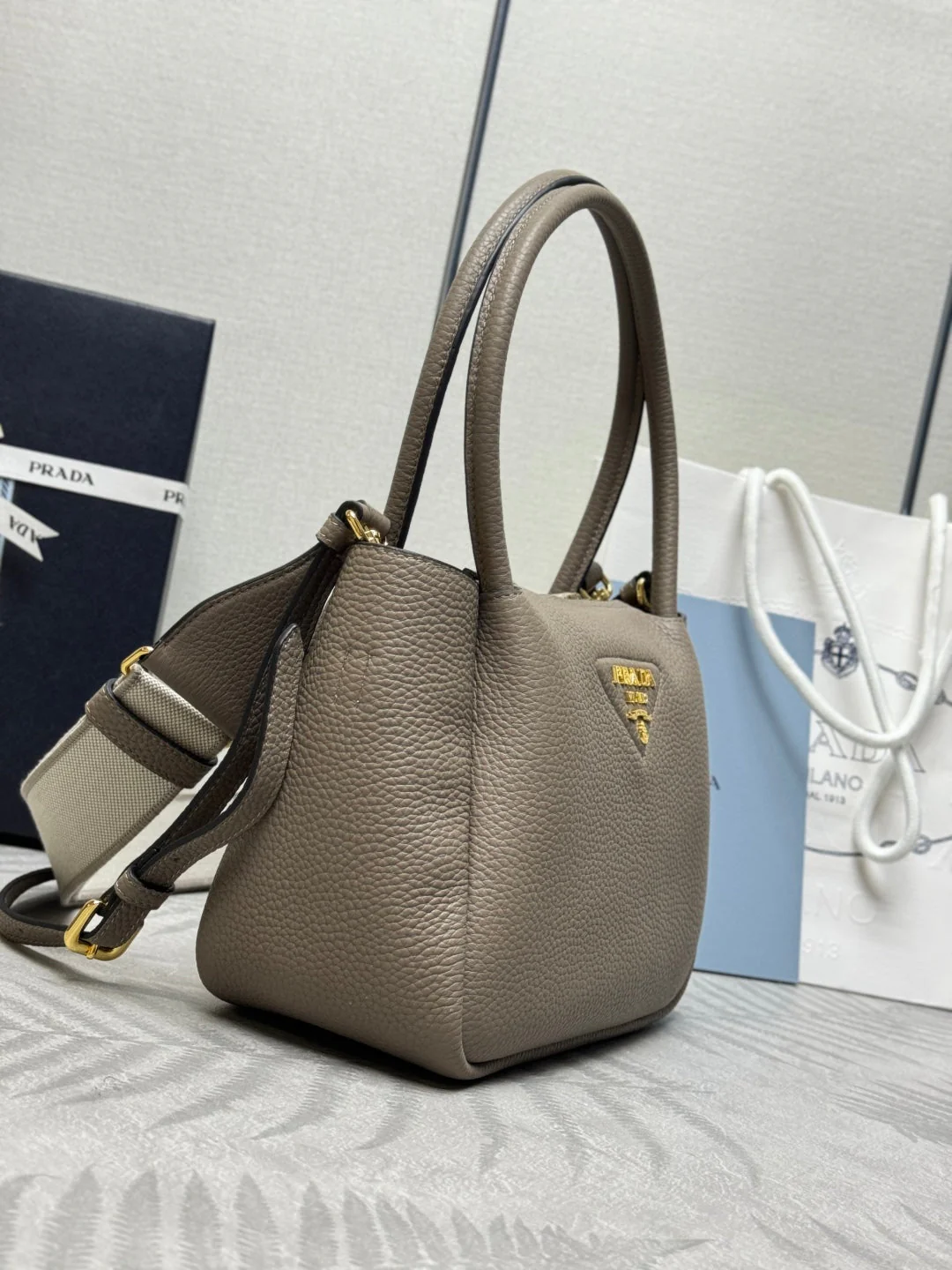 Prada Small Bag 23cm Clay Gray Grain Leather GHW