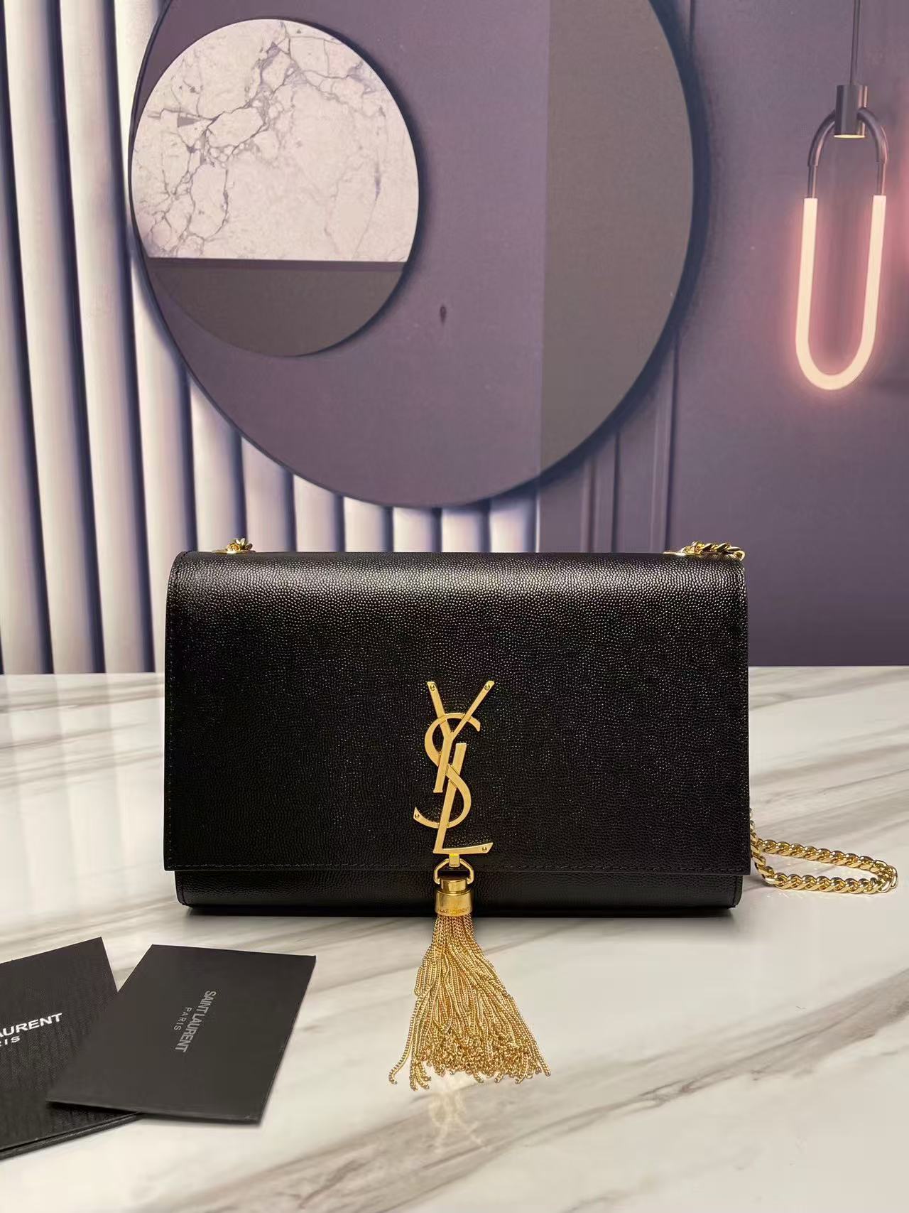 Saint Laurent YSL KATE medium bag in grained leather with tassels