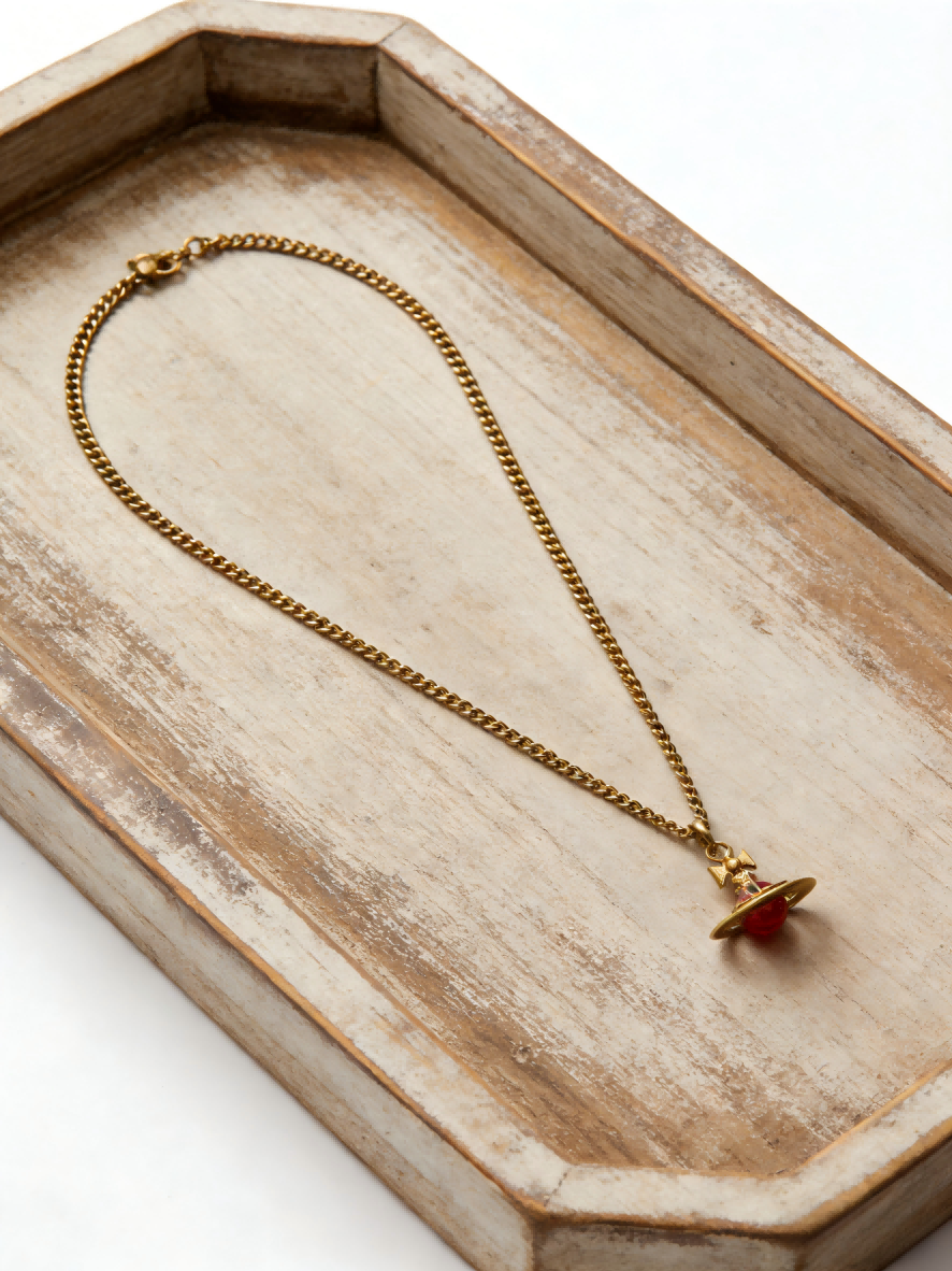 Trendy Gold Orb Pendant Necklace for Women – Dainty Chain with Vibrant Red Stone, Y2K Aesthetic Jewelry for Party & Daily Wear