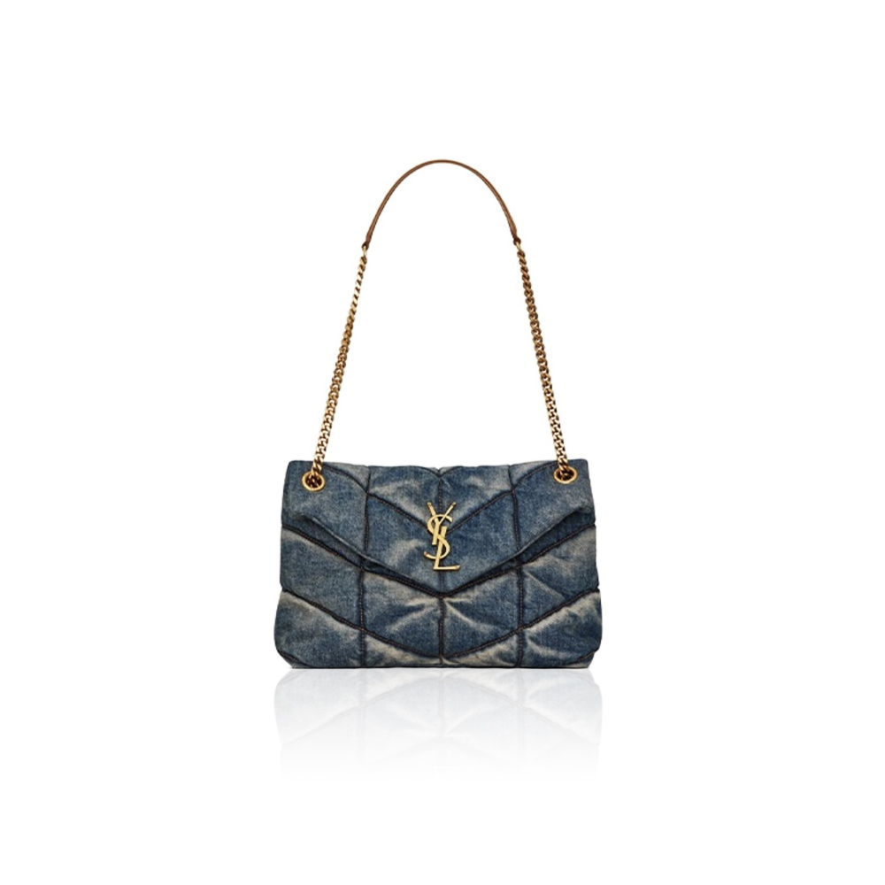SAINT LAURENT YSL Loulou Puffer Denim Leather Bag
