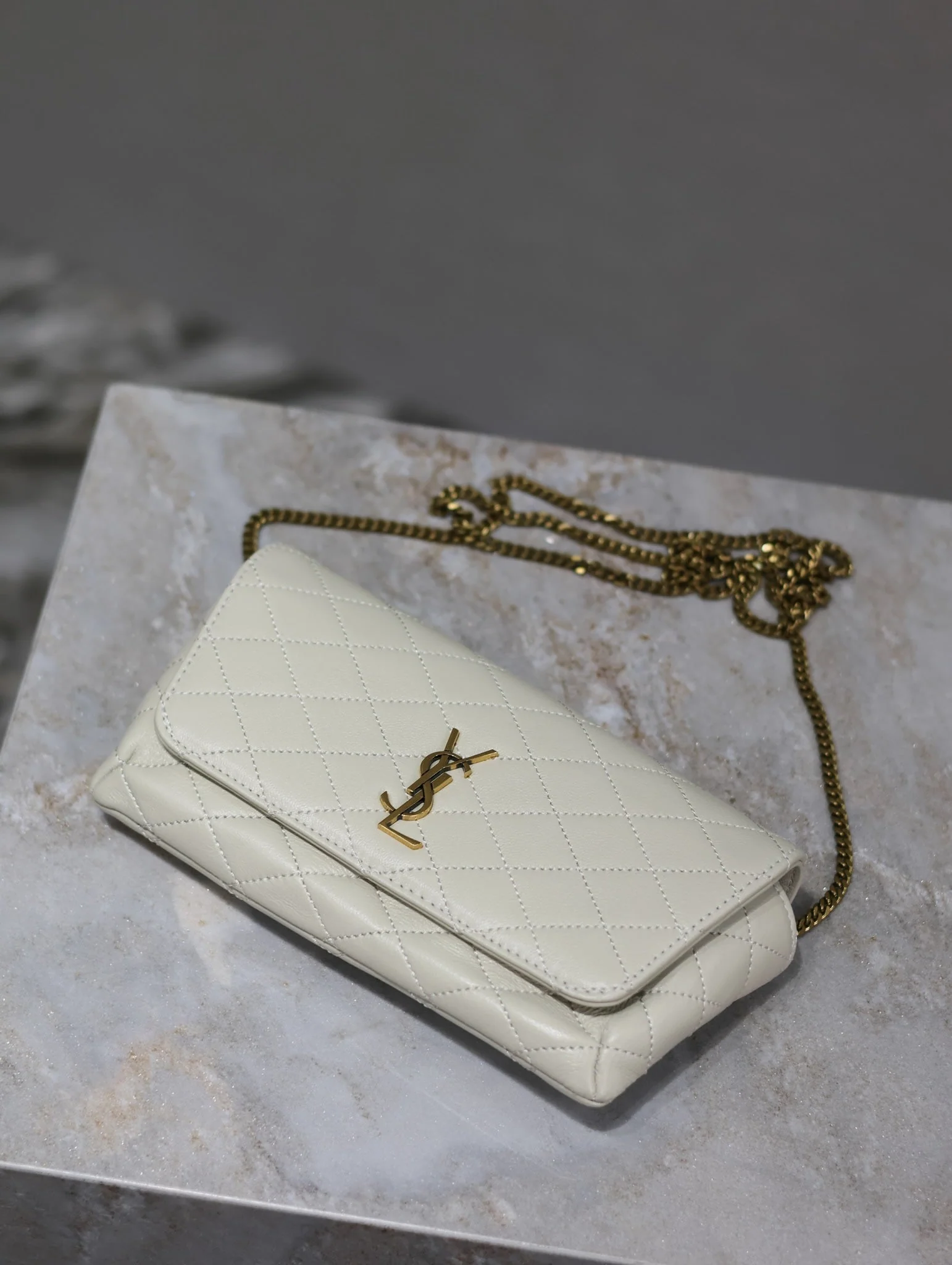 Saint Laurent YSL Gaby Phone Bag 19cm White Quilted Leather GHW