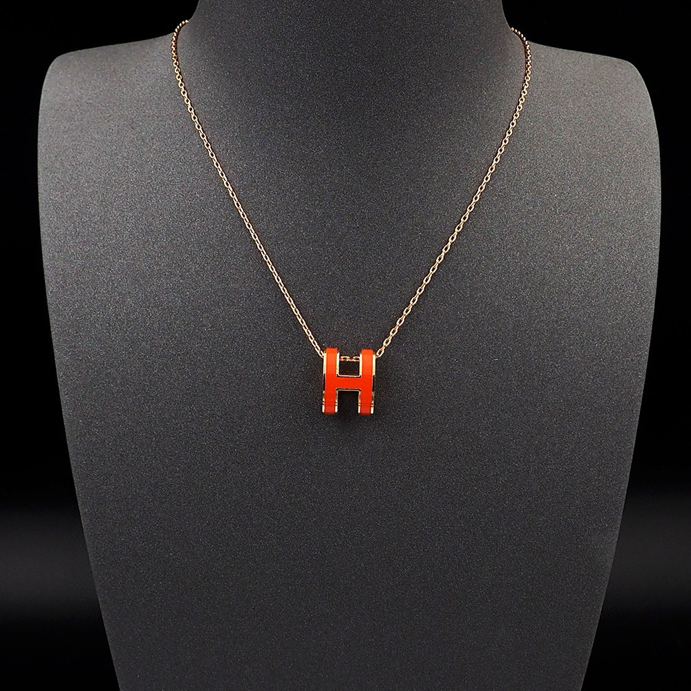 Hermes Orange Mini Pop H Pedant Necklace