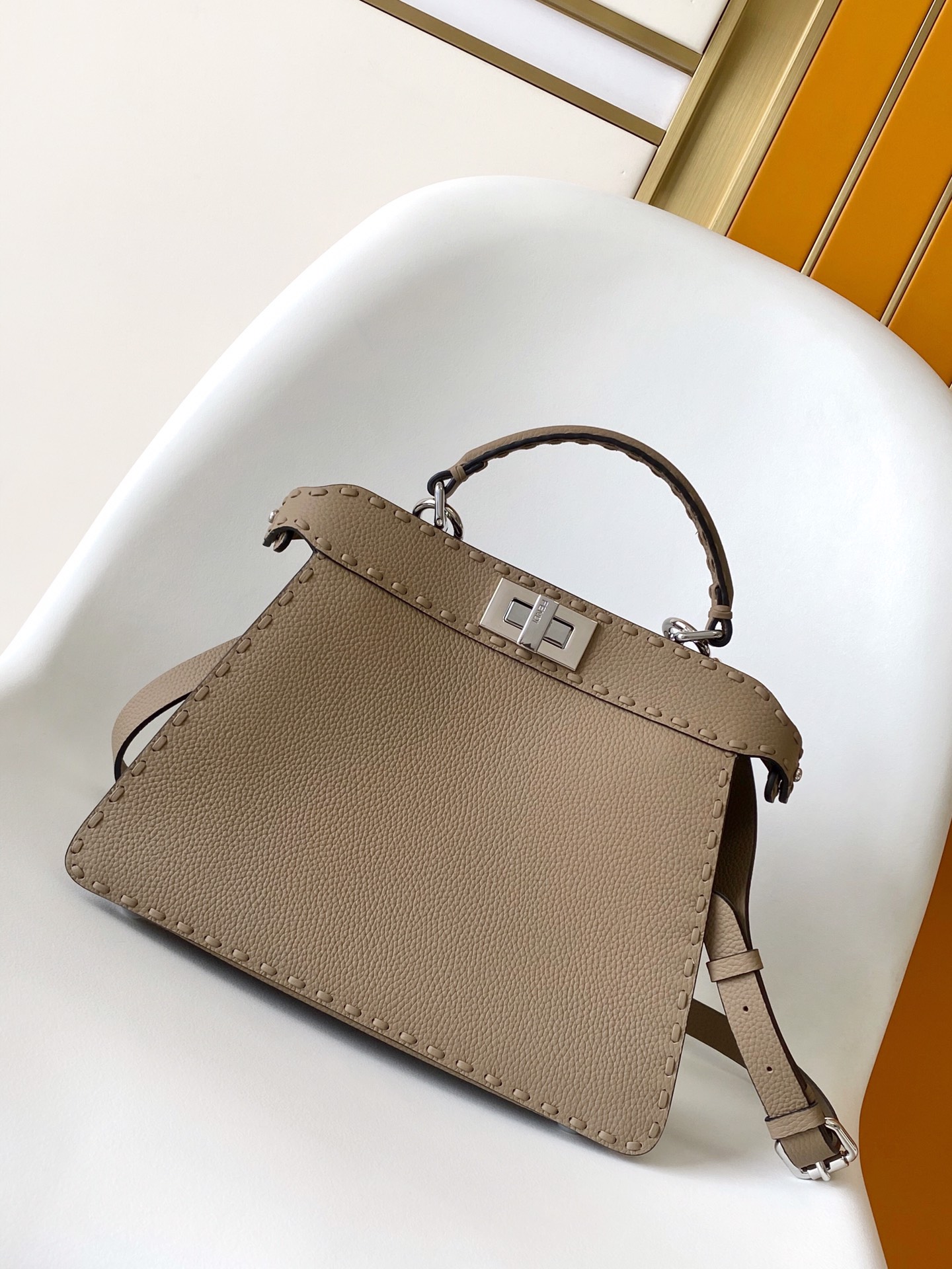 Fendi Iconic Peekaboo ISeeU Small Selleria Bag-Light grey