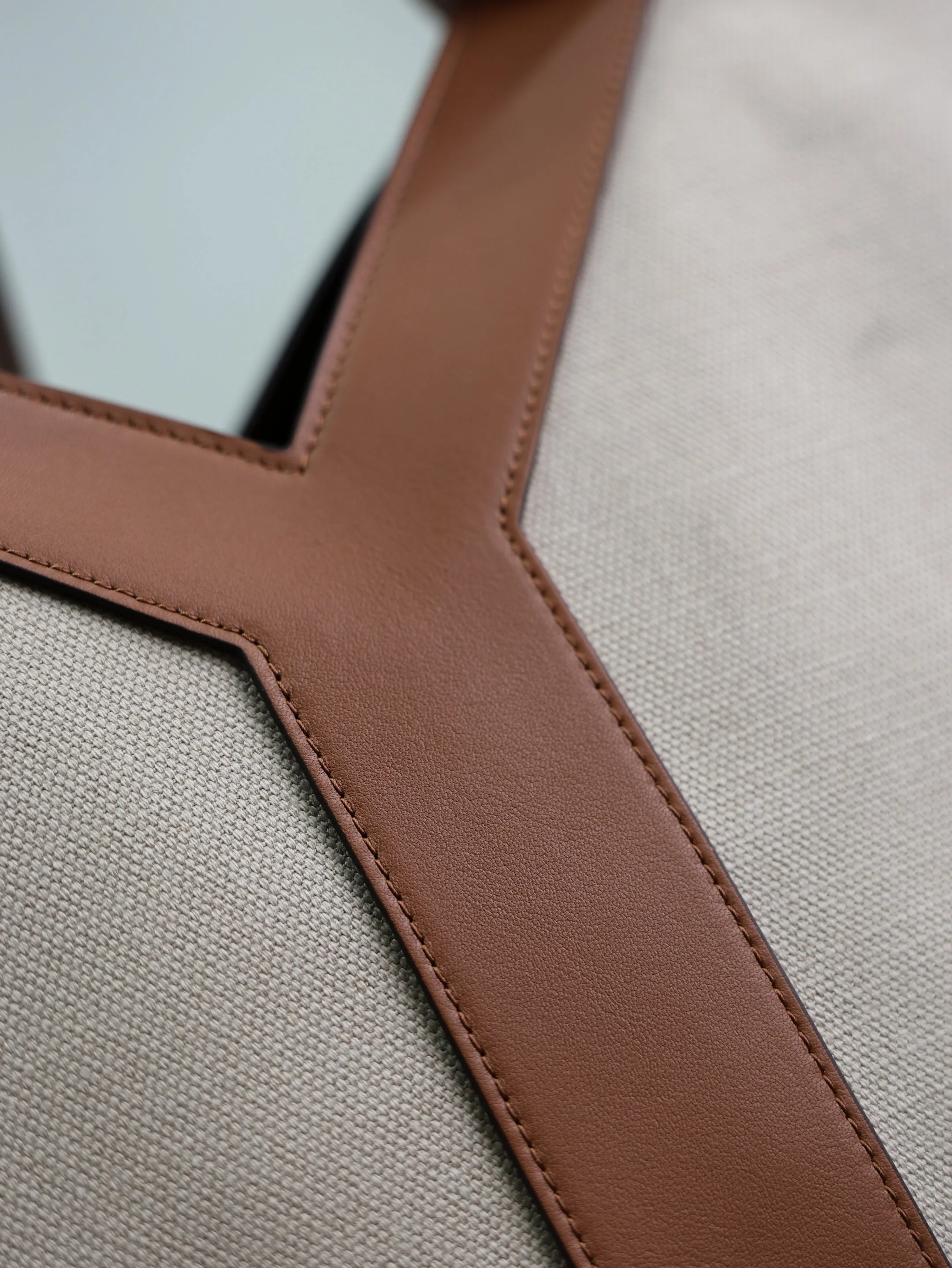 Saint Laurent YSL  Tote Bag Beige Brown Canvas Leather
