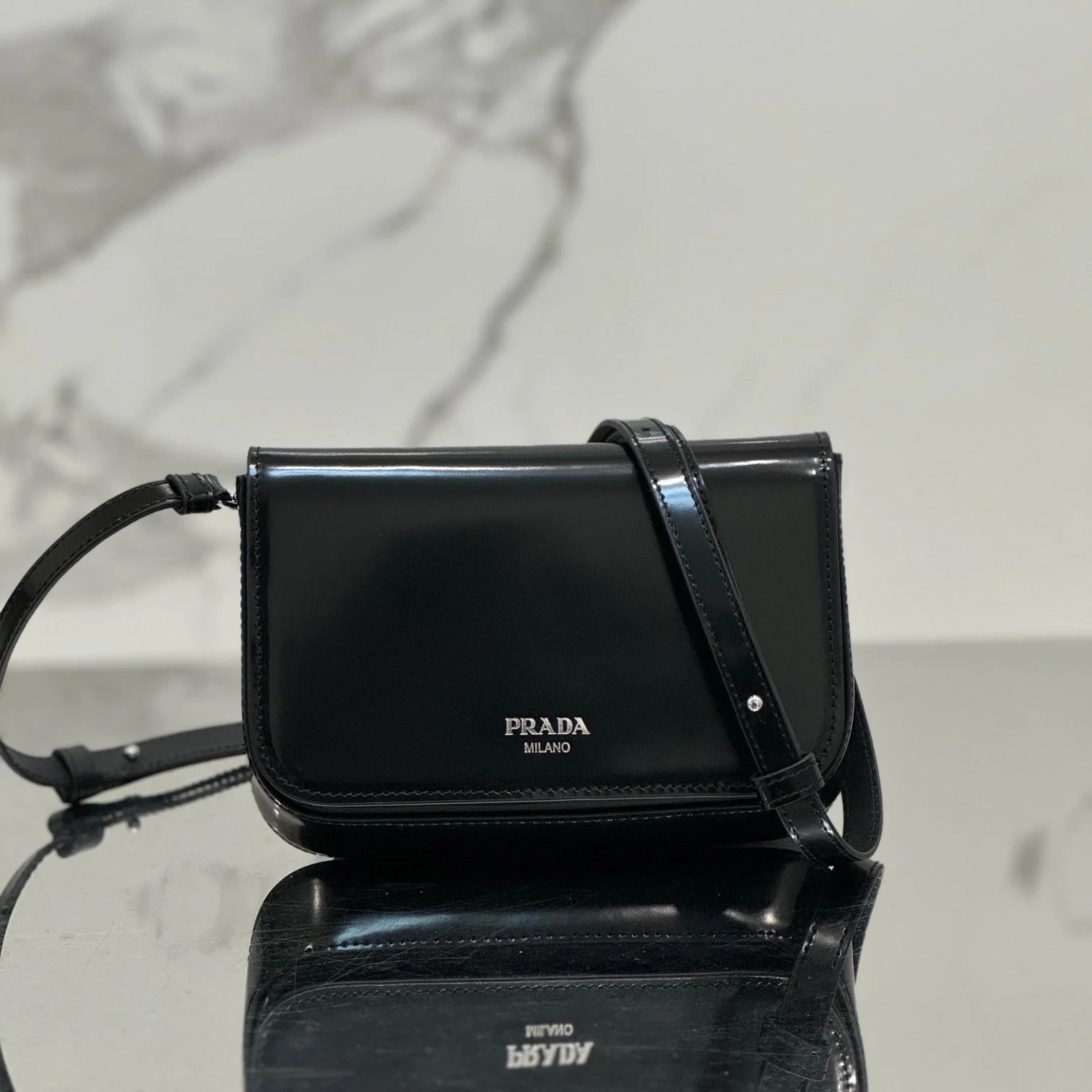 Prada FLAP BAG 18 IN BLACK SHINY CALFSKIN
