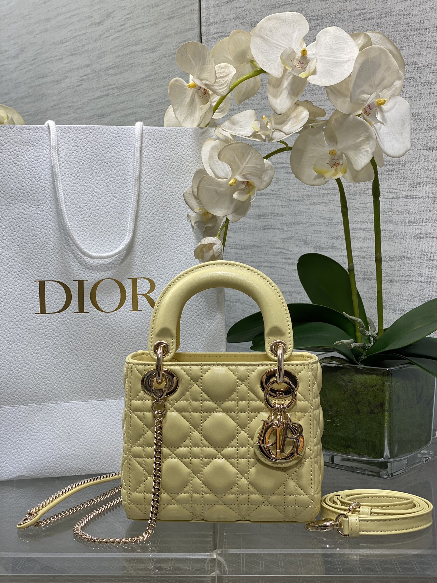 Mini Lady Dior Bag in Yellow Cannage Lambskin