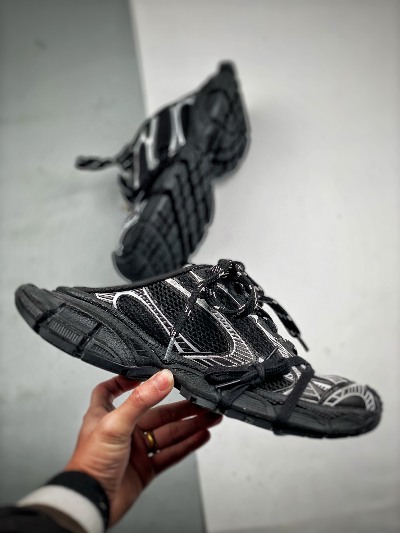 Balenciaga 3XL Black Mesh Wrapped Laces Slip-On Mule Oversized Chunky Sneaker - KAIROO