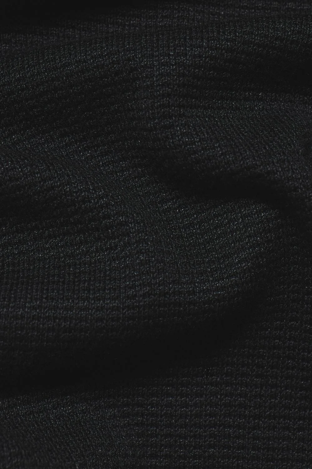 Square Textured Knitted Open Collar Polo Shirt in Black