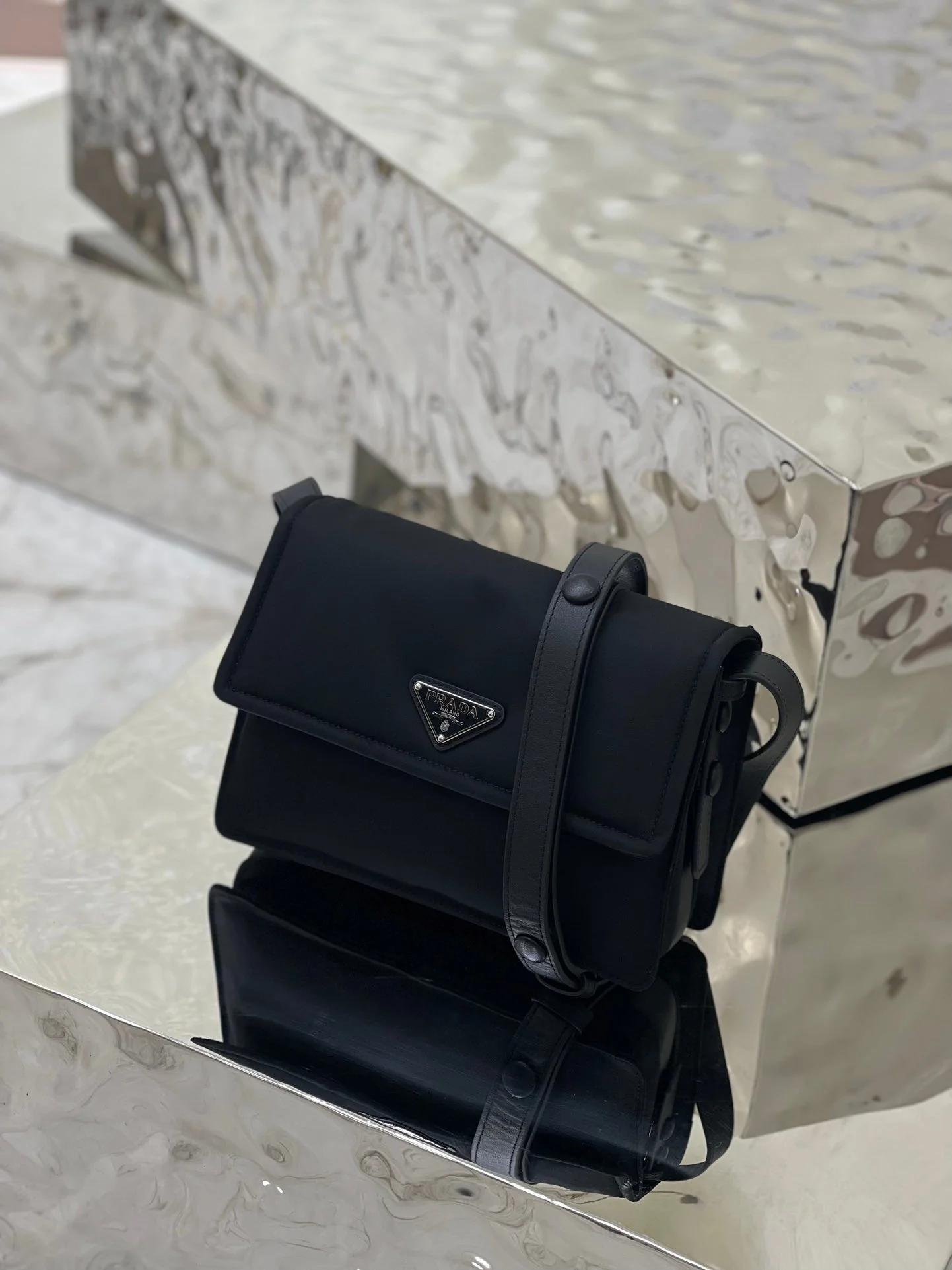 Prada CINI 23 MEDIUM BAG IN BLACK RE-NYLON WITH STRAP