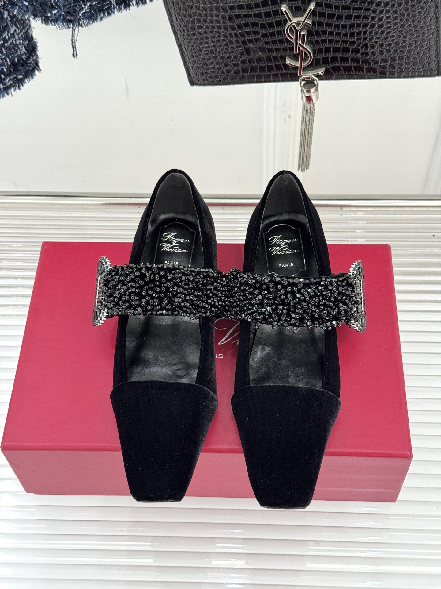 Roger Vivier Rhinestone Velvet Mary Jane ballerinas
