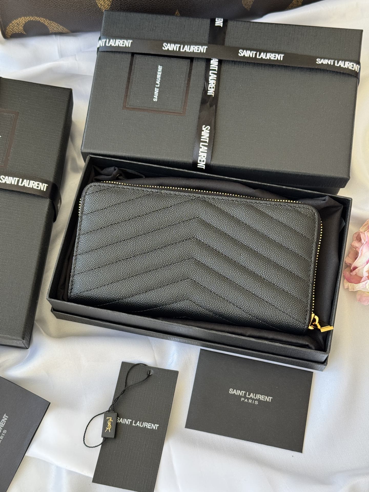 Saint Laurent Black Cassandre Matelasse Zippy Wallet