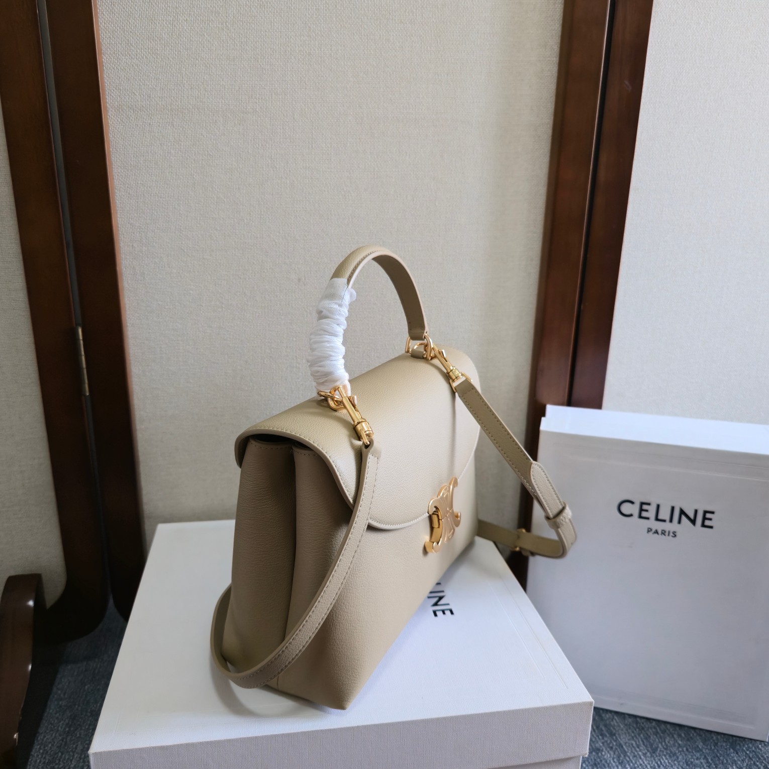 Celine Medium Nino Bag in Supple Grained Calfskin-Safari