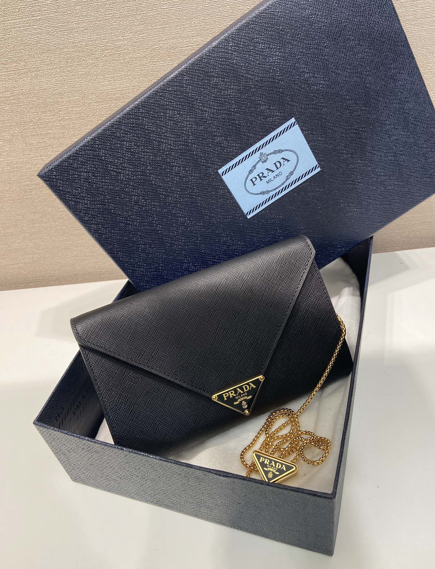 Prada PRA Cross pattern envelope bag black leather 341148