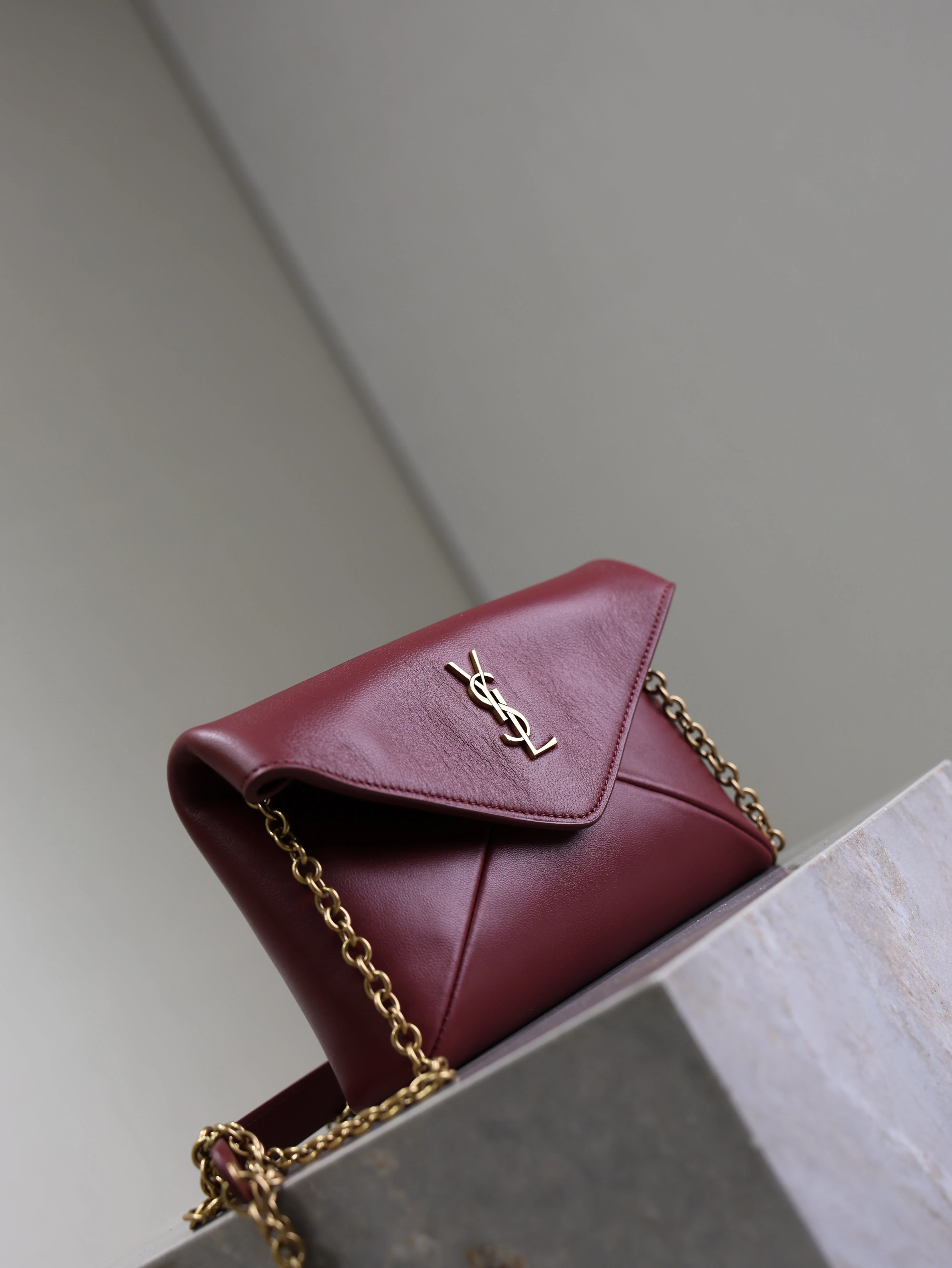 Saint Laurent YSL Calypso Bag 19cm Burgundy Sheepskin Leather