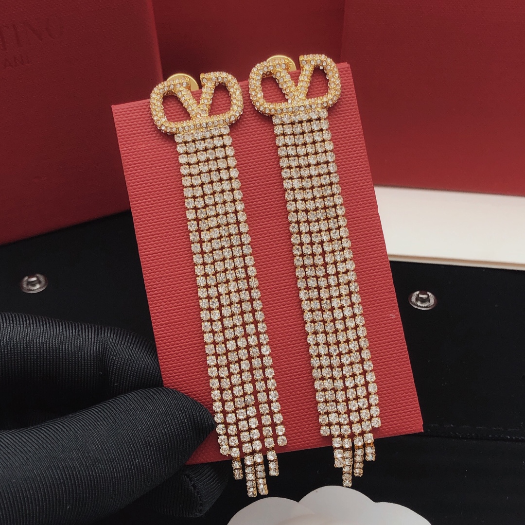 Valentino Gold Rhinestone Tassel Earrings