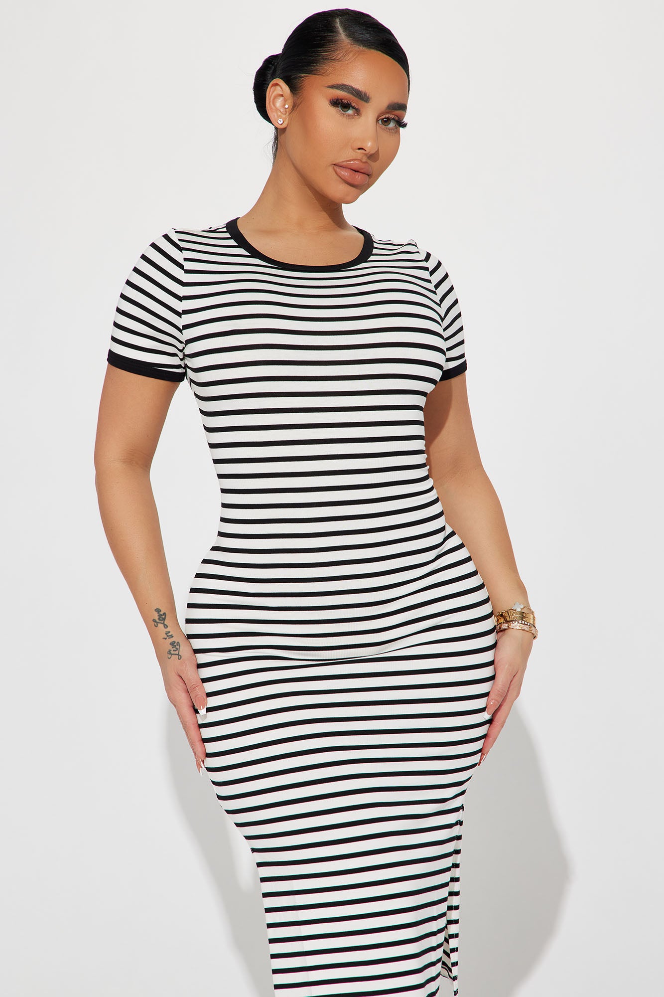 Striped Midi Dress - White/Black