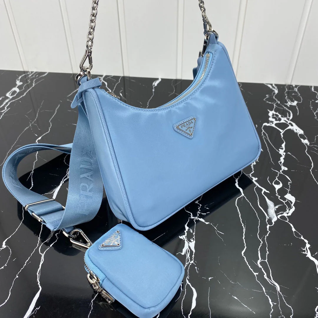 Prada HOBO 22 BAG IN CERULEAN BLUE RE-NYLON