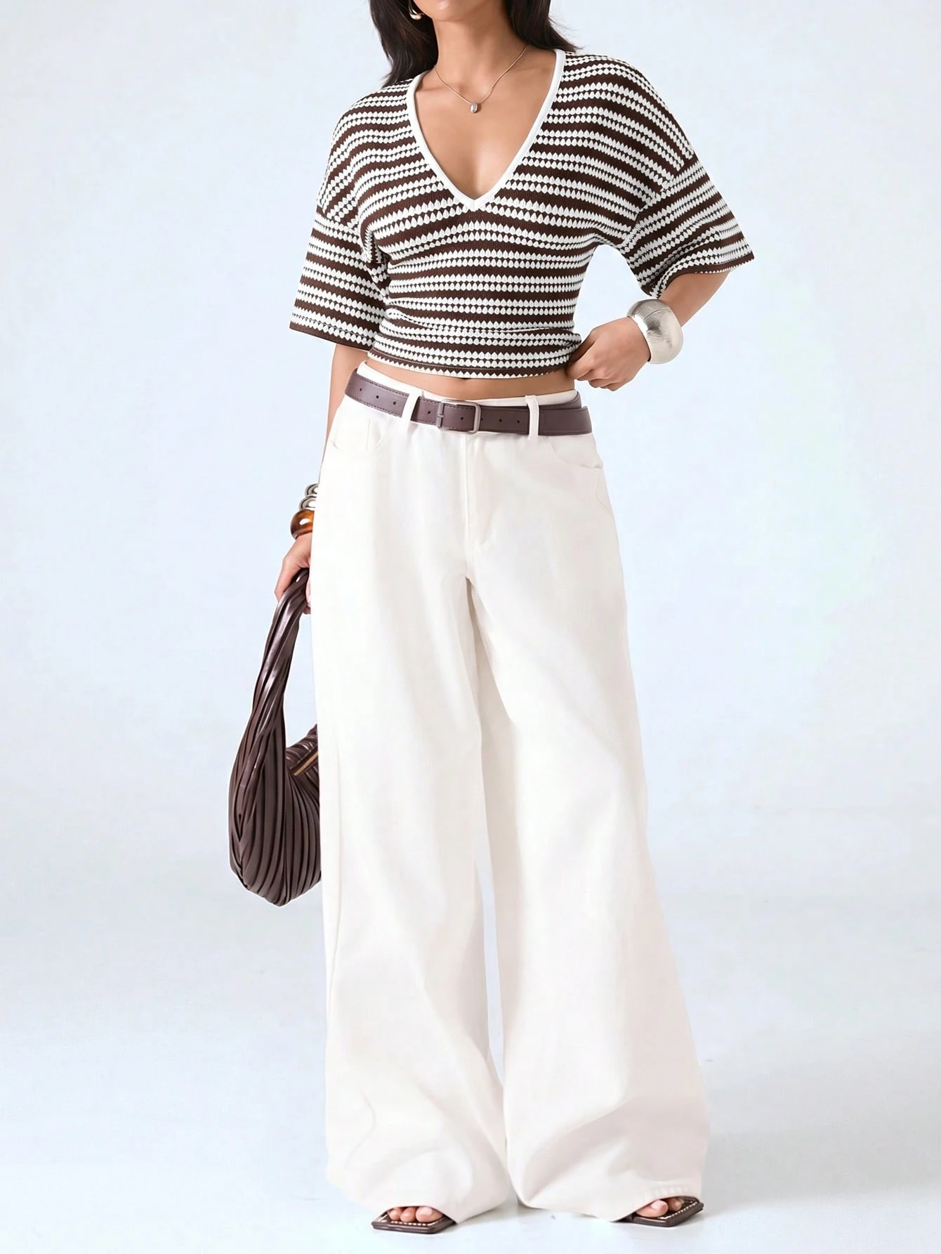 Women's Striped Deep V-Neck Casual Summer T-Shirt