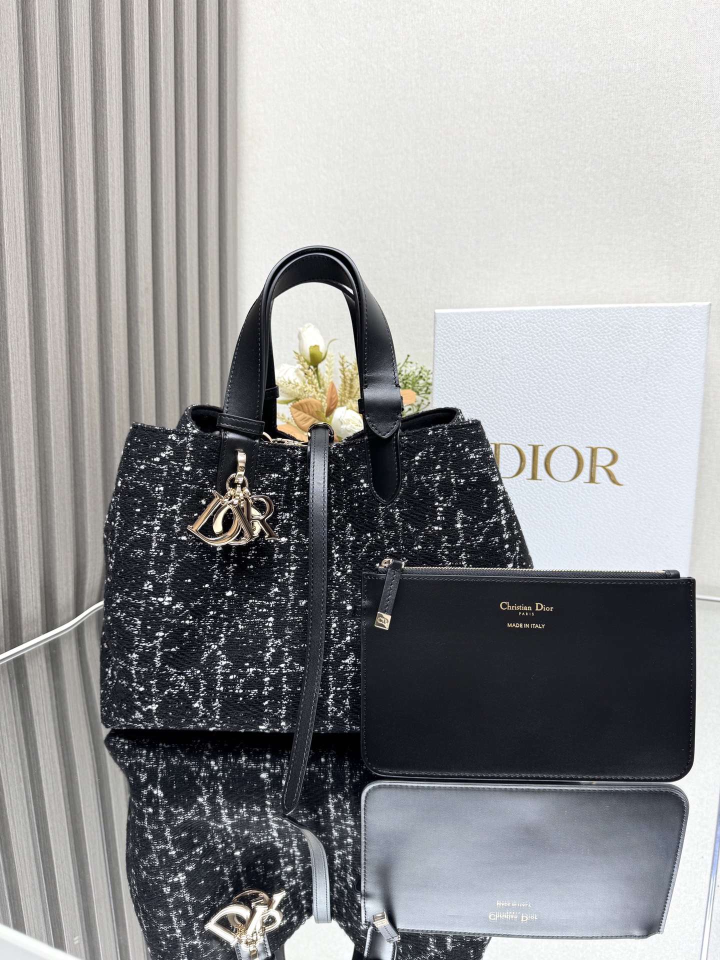 Dior Medium Toujours Bag in Black Tweed Canvas