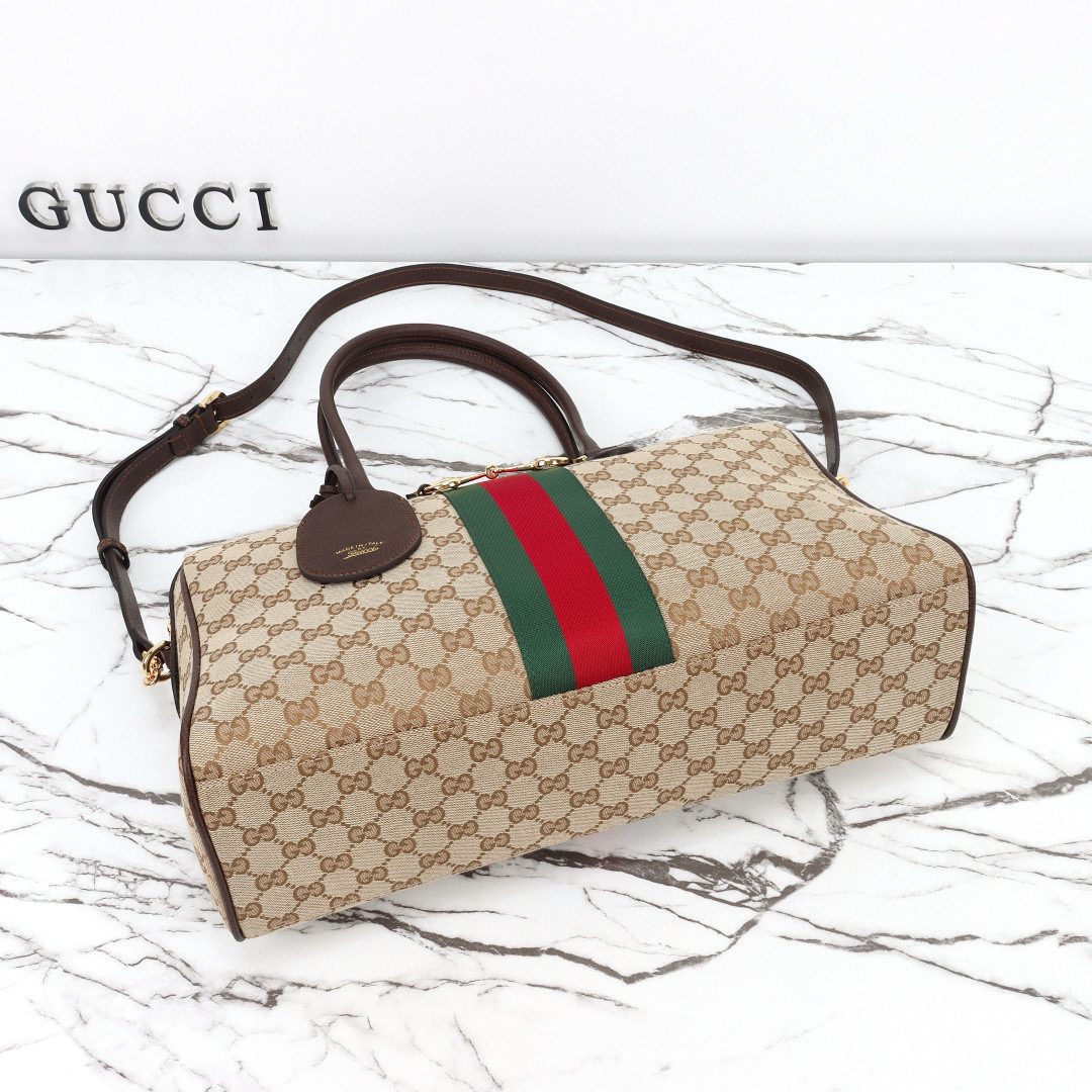 Gucci Borsetto large boston bag in Sand and dark brown GG Canvas