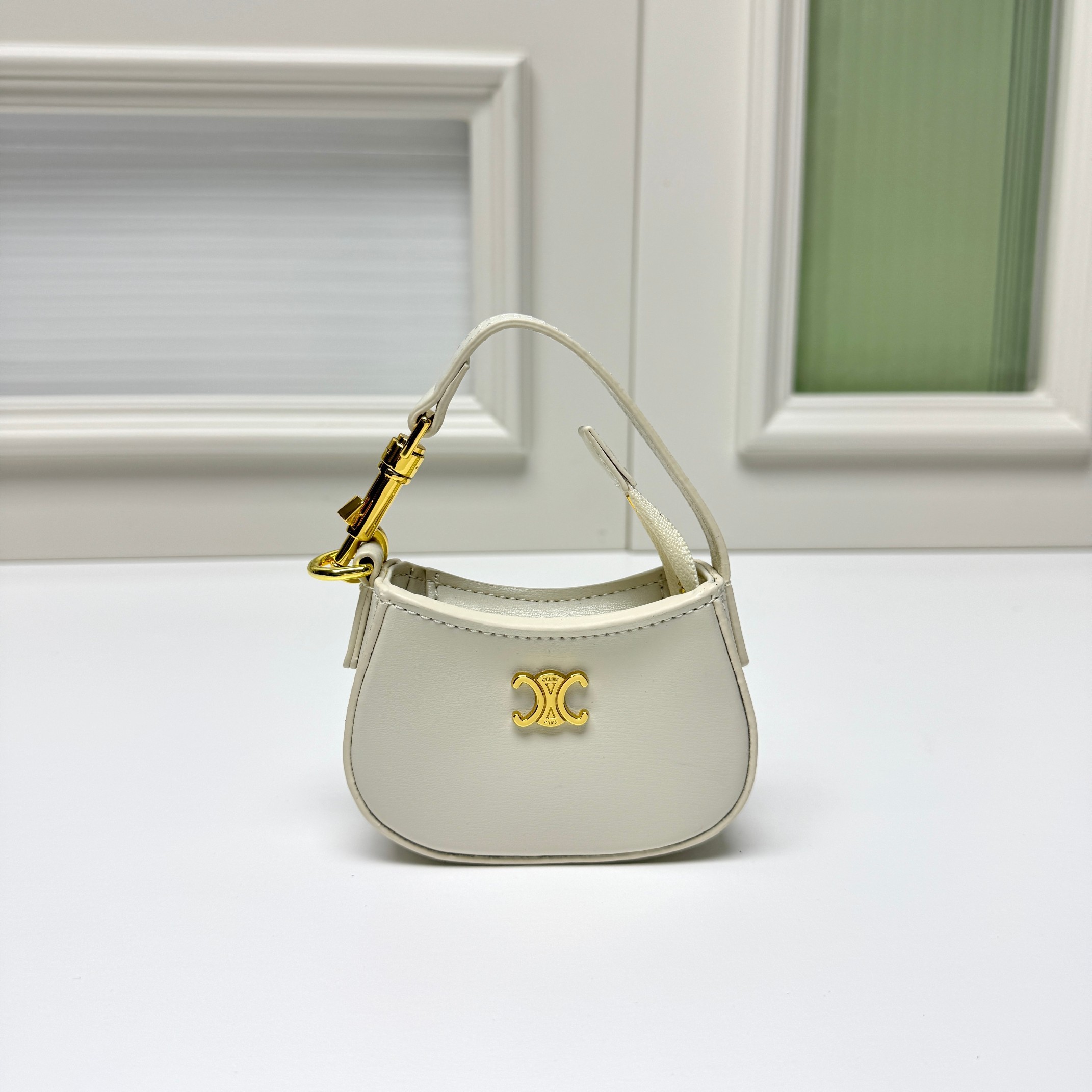Celine Mini Tilly Triomphe Monogram Coated Canvas Gold Hardware Charm Wrist Bag - KAIROO