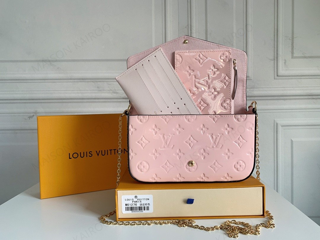 Louis Vuitton LV Felicie Pochette 3-in-1 Monogram Vernis Leather Chain Envelope Shoulder Bag - KAIROO