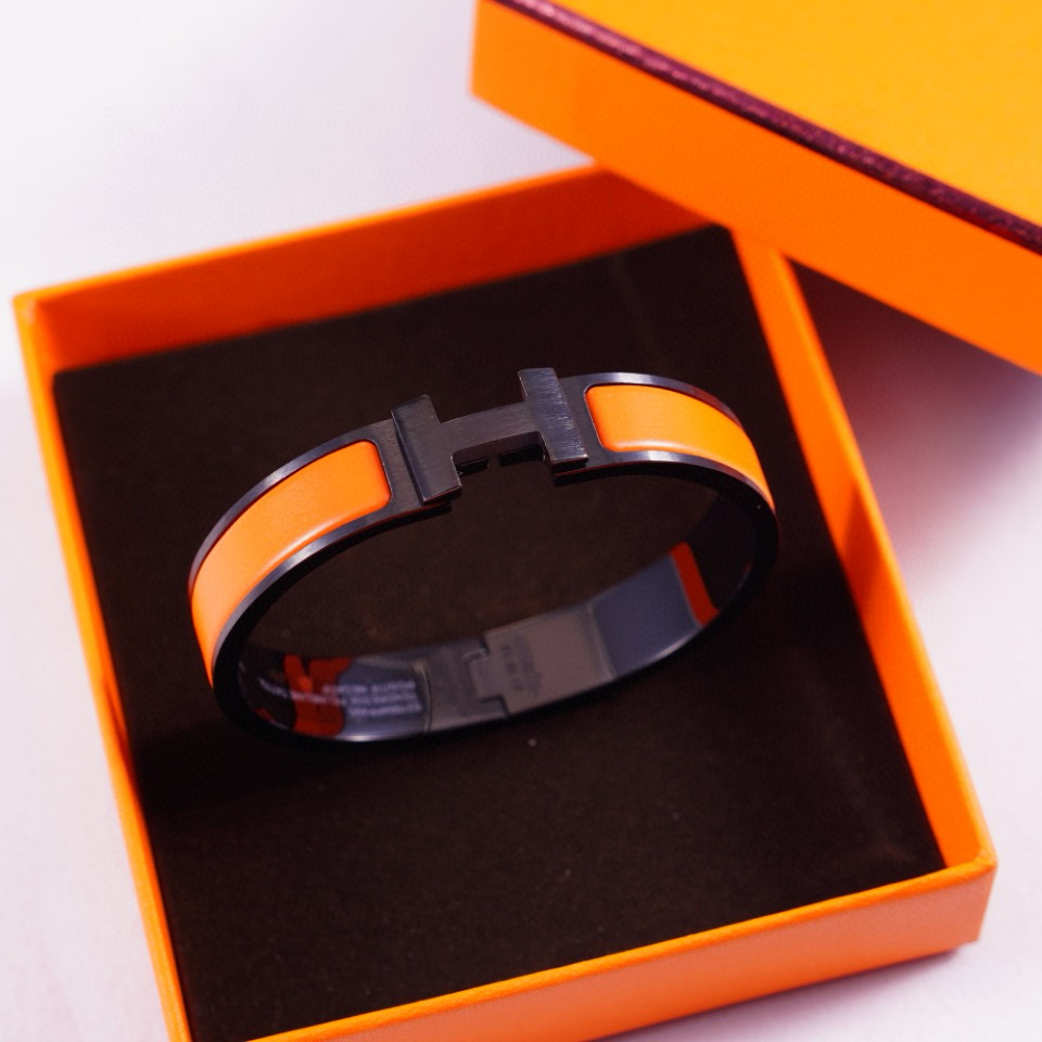 Hermes Orange Clic H Enamel Bracelet