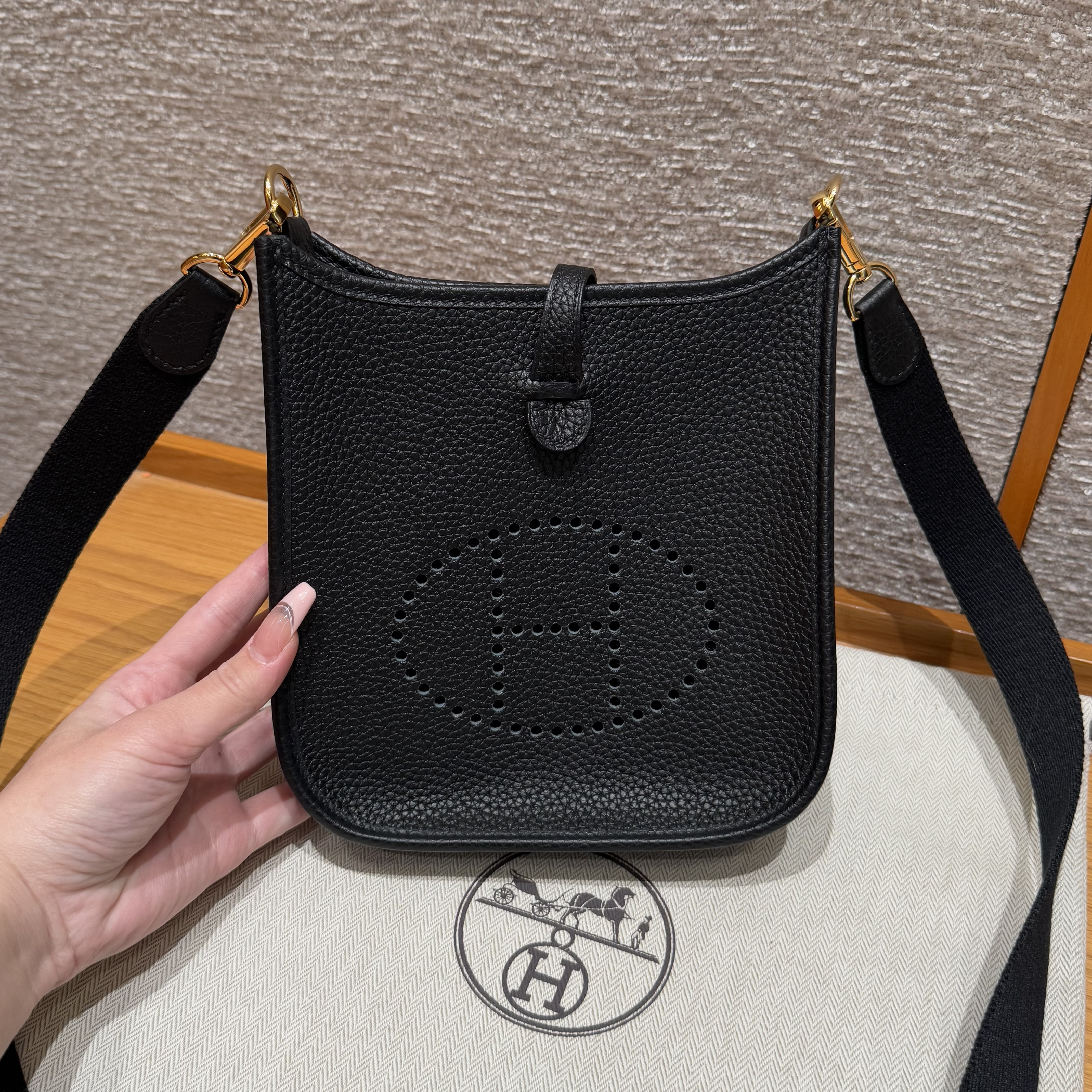 Hermes Black Clemence Mini Evelyne 16