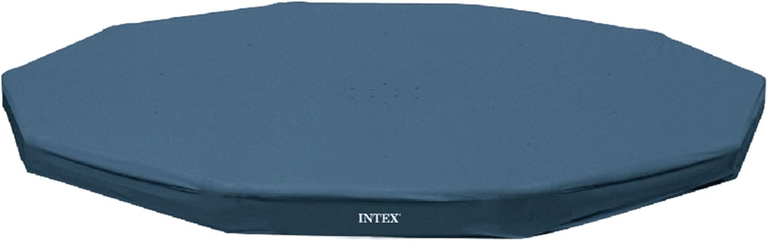 INTEX 28031E Pool Cover: For 12ft Round Metal Frame Pools – Includes Rope Tie – Drain Holes – 10in Overhang – Snug Fit