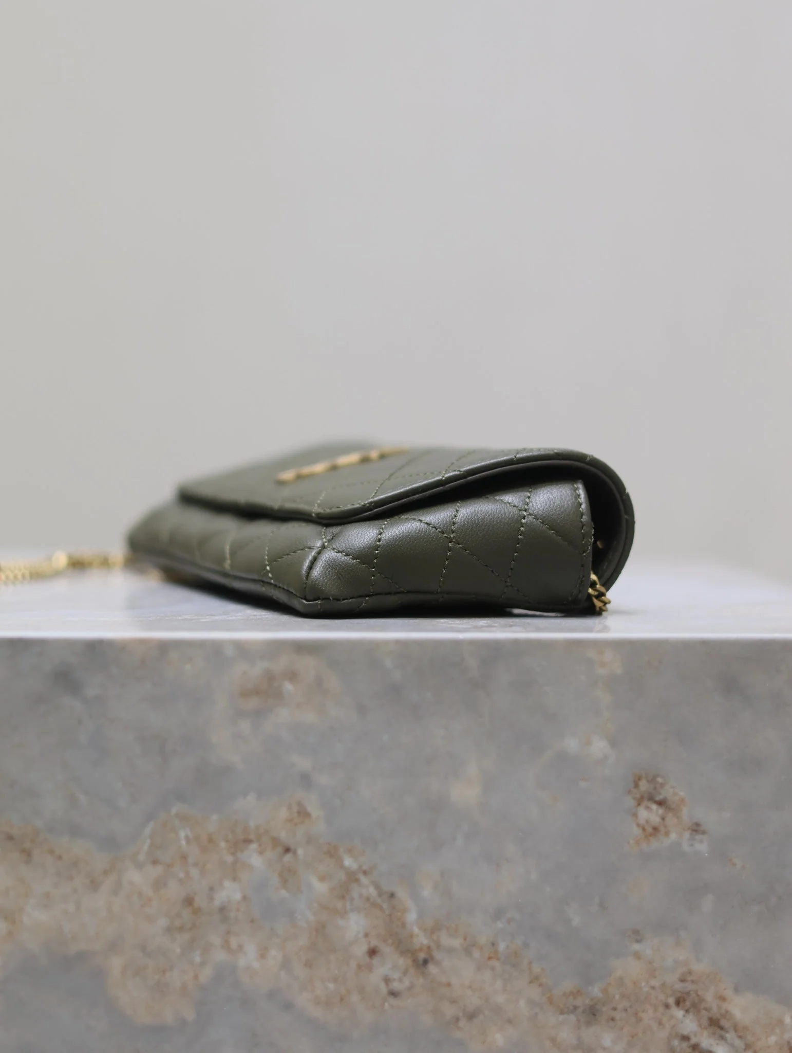 Saint Laurent YSL Gaby Phone Bag 19cm Olive Green Quilted Leather